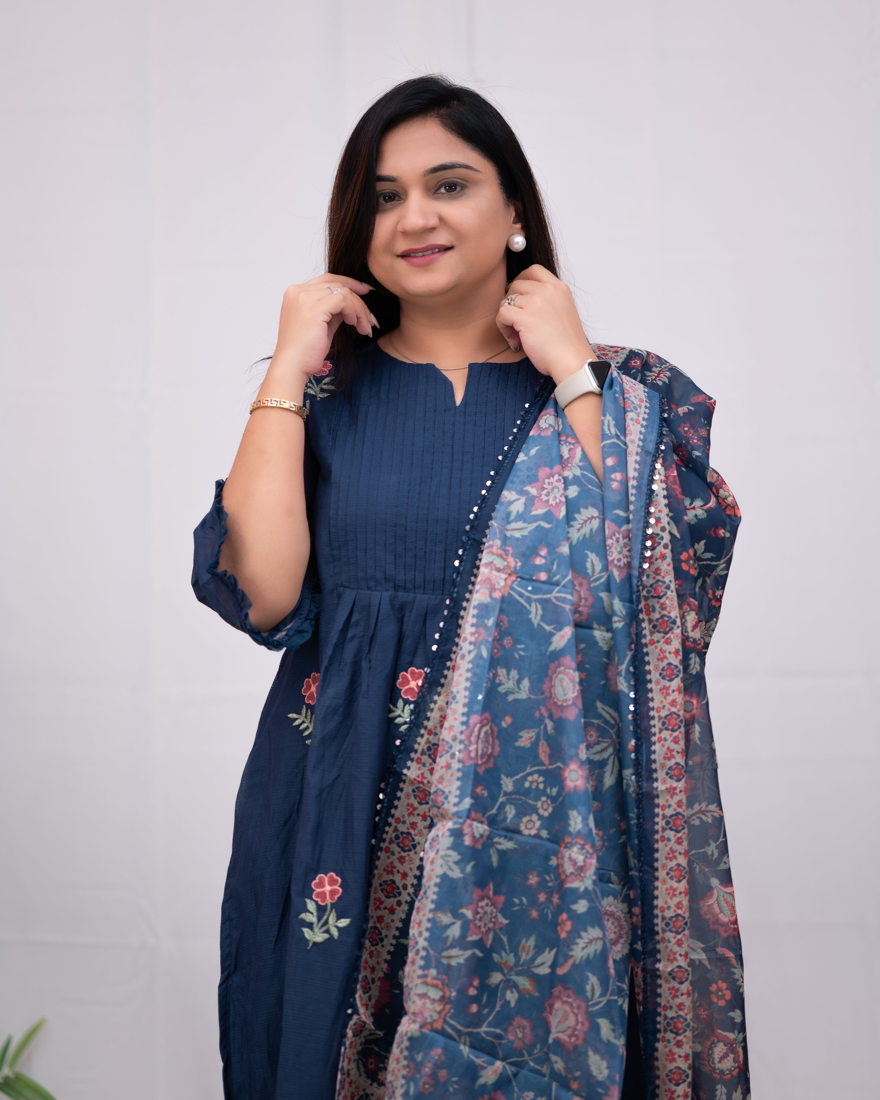 Gorika Russian Chanderi Embroidered Pant Set - The Jaipur Studio
