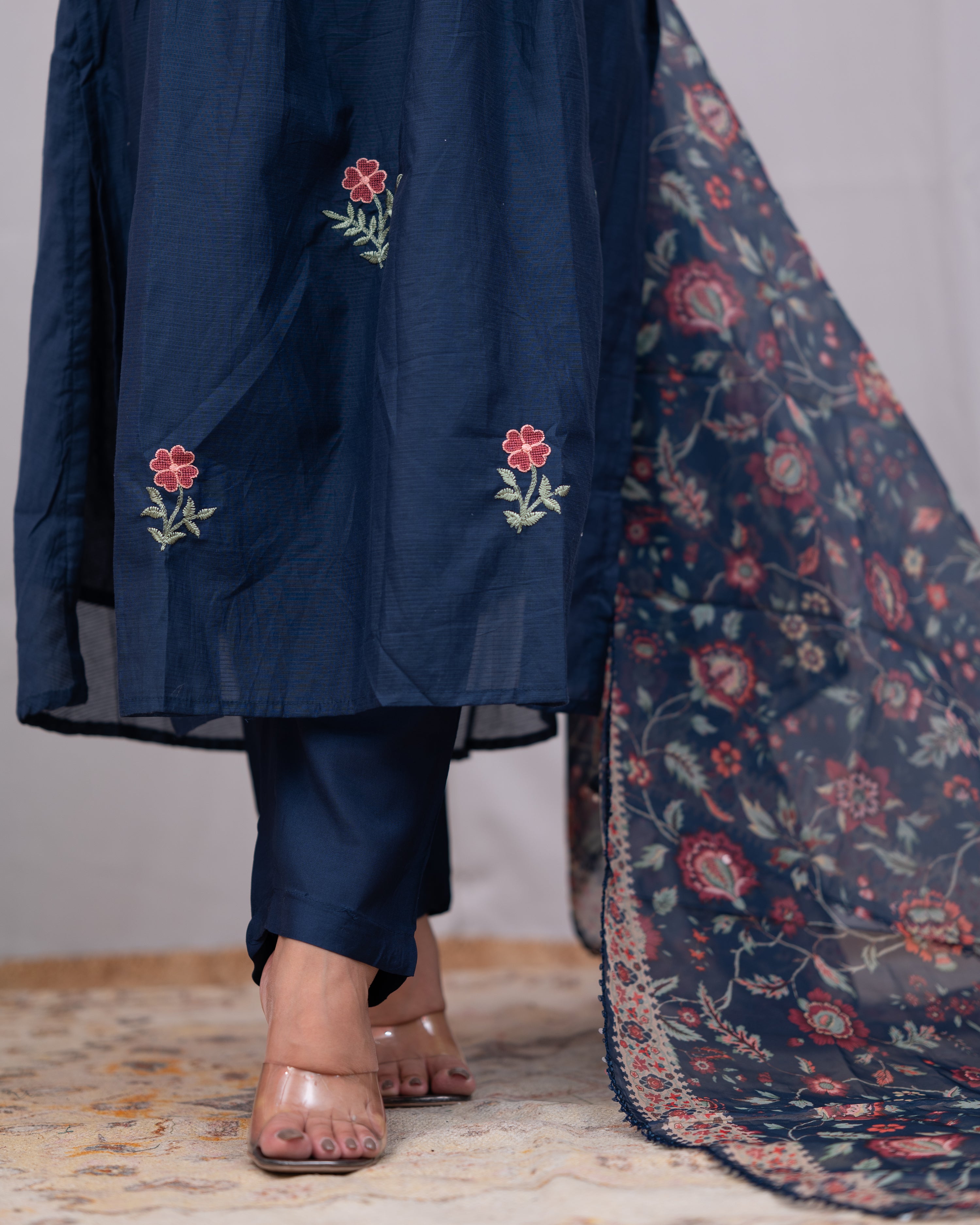 Gorika Russian Chanderi Embroidered Pant Set - The Jaipur Studio
