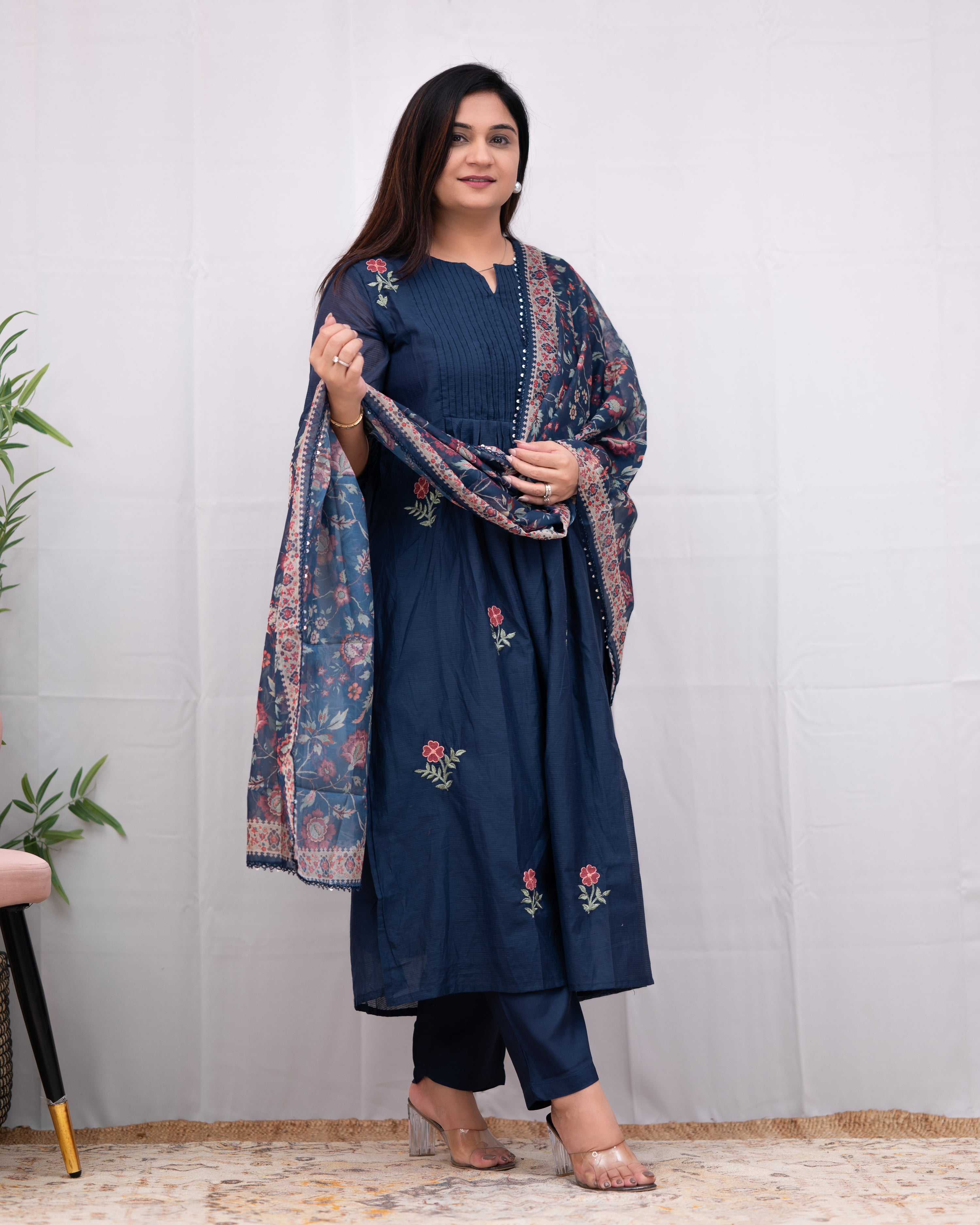 Gorika Russian Chanderi Embroidered Pant Set - The Jaipur Studio