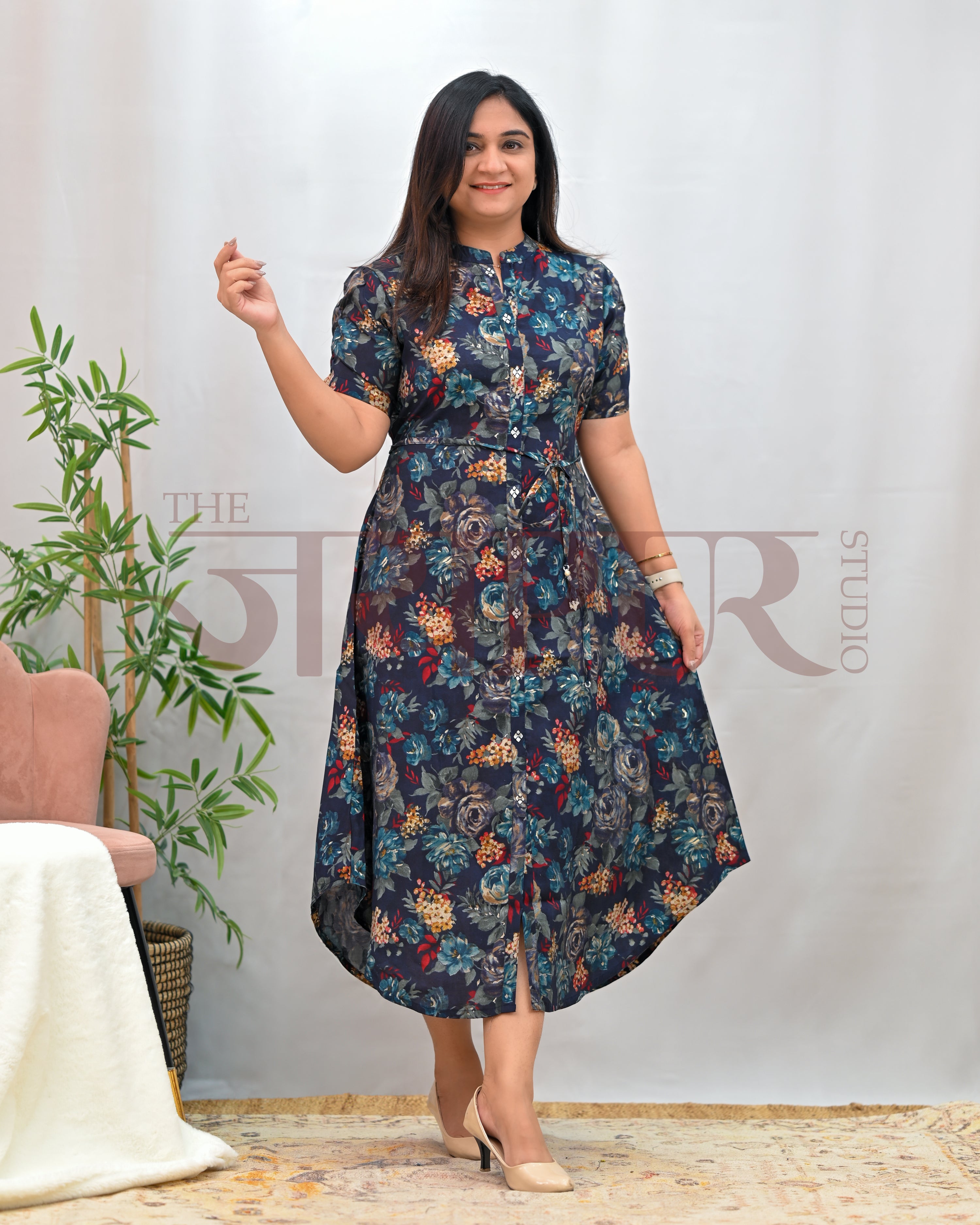 Zaina Muslin Floral Long Gown - The Jaipur Studio