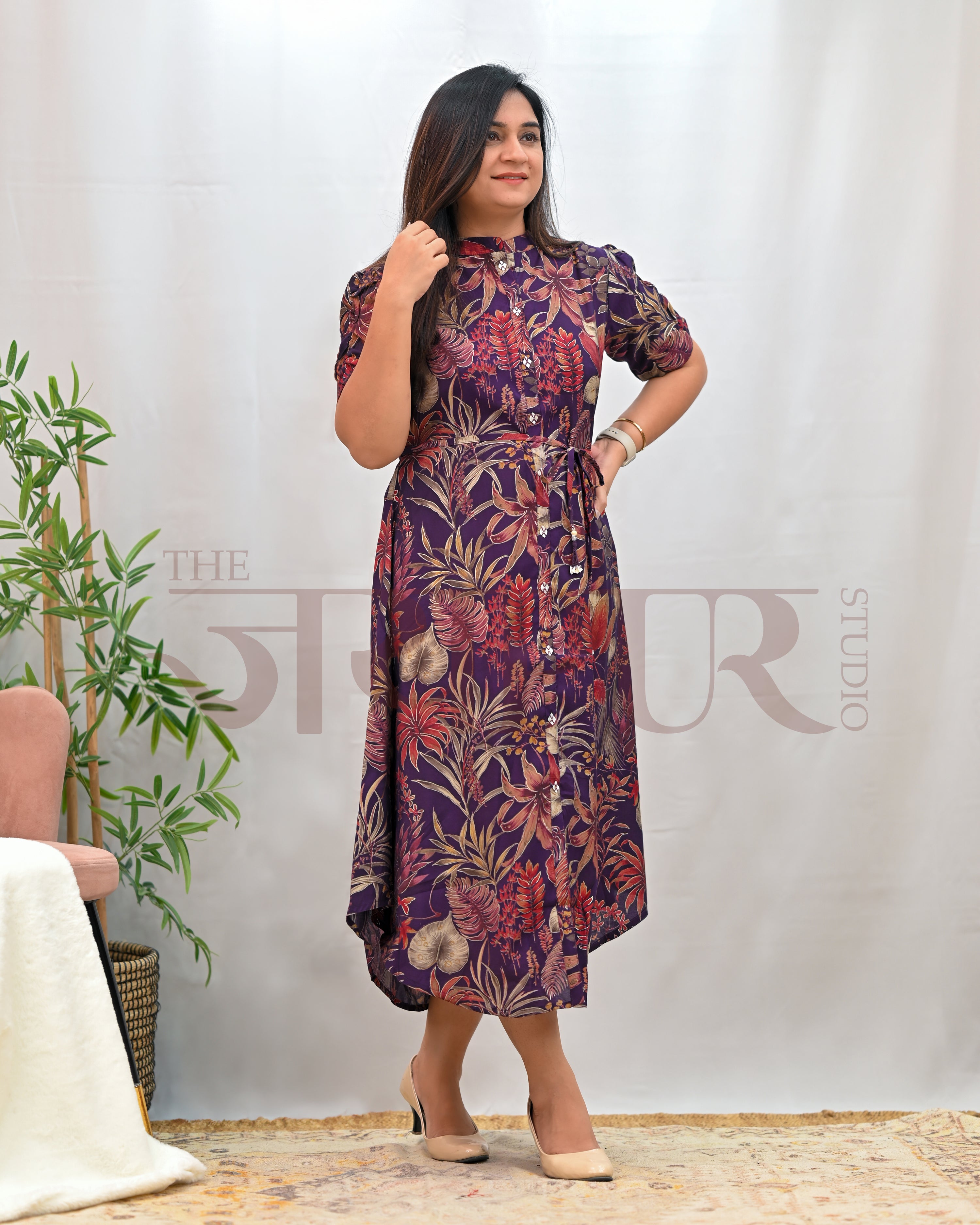 Zaina Muslin Floral Long Gown - The Jaipur Studio