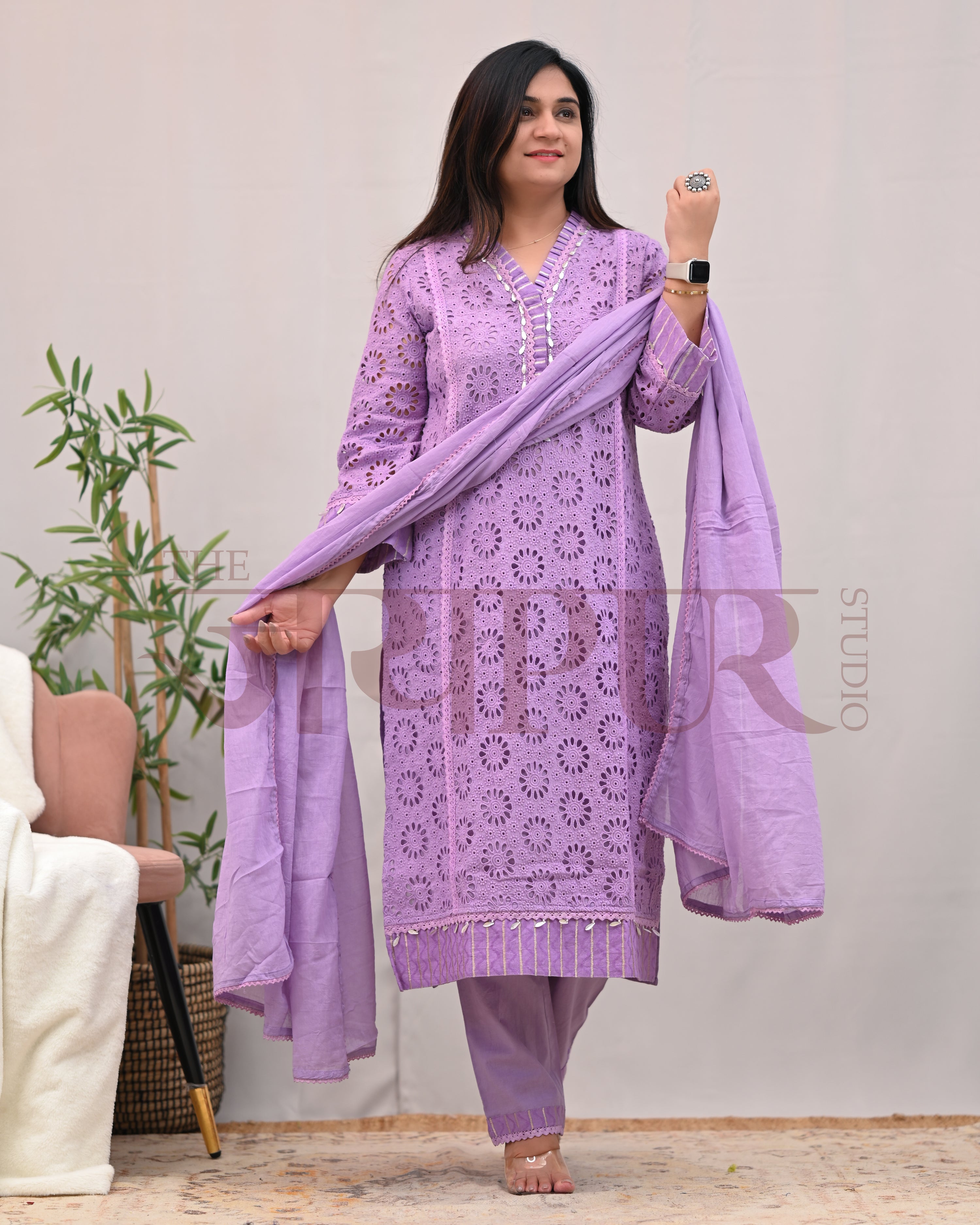 Jeena Cotton Schiffili Pakistani Pant Set - The Jaipur Studio