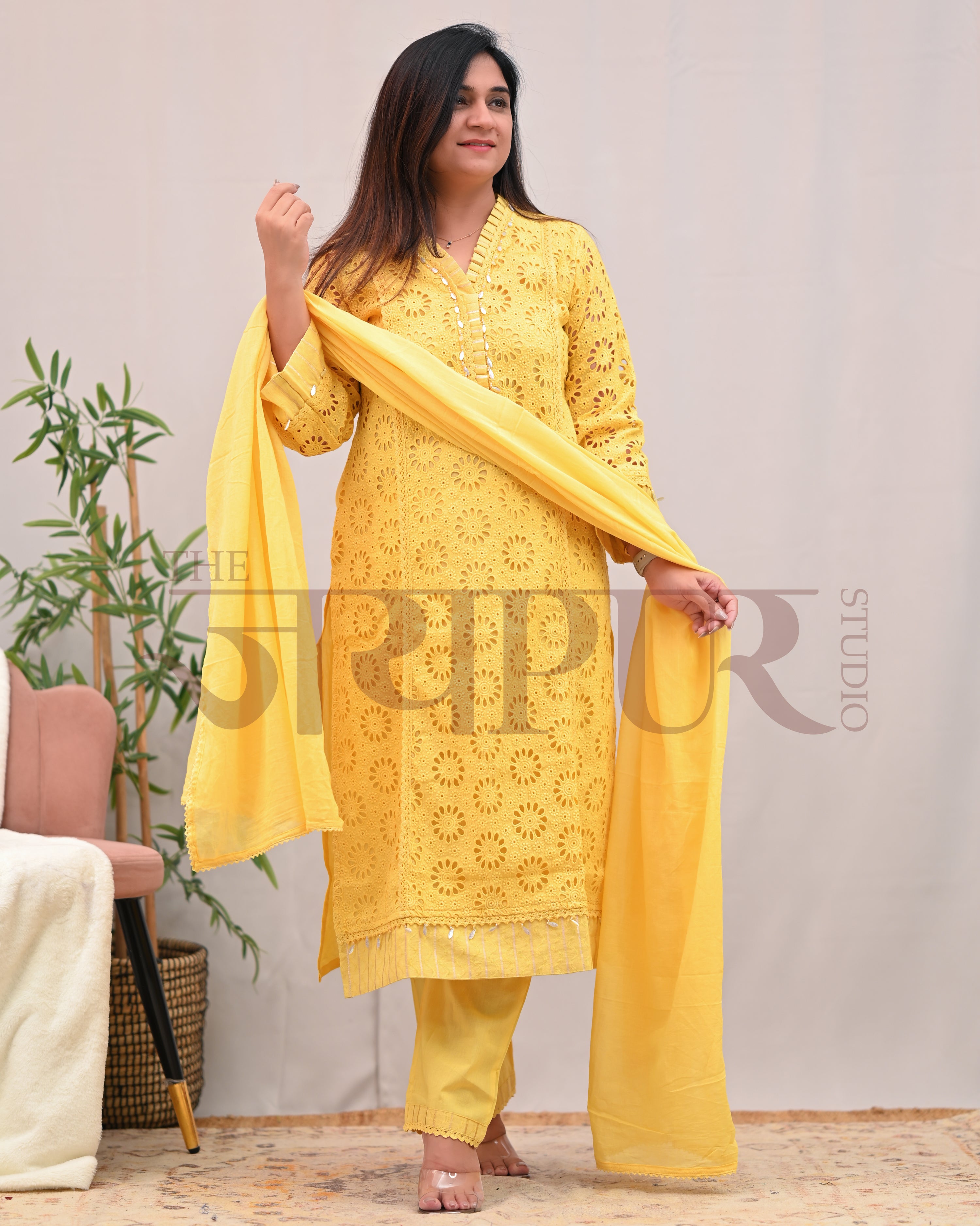 Jeena Cotton Schiffili Pakistani Pant Set - The Jaipur Studio