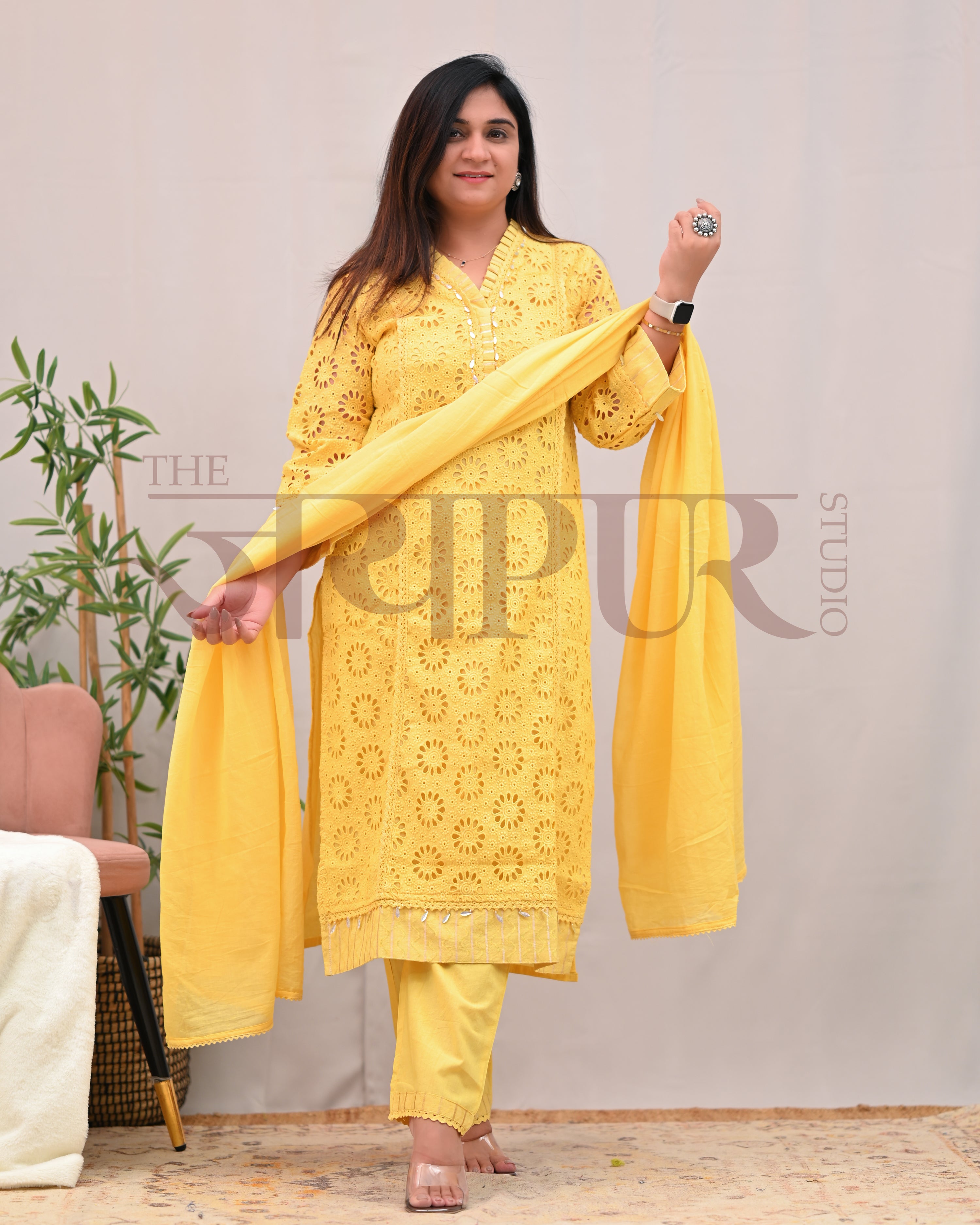 Jeena Cotton Schiffili Pakistani Pant Set - The Jaipur Studio
