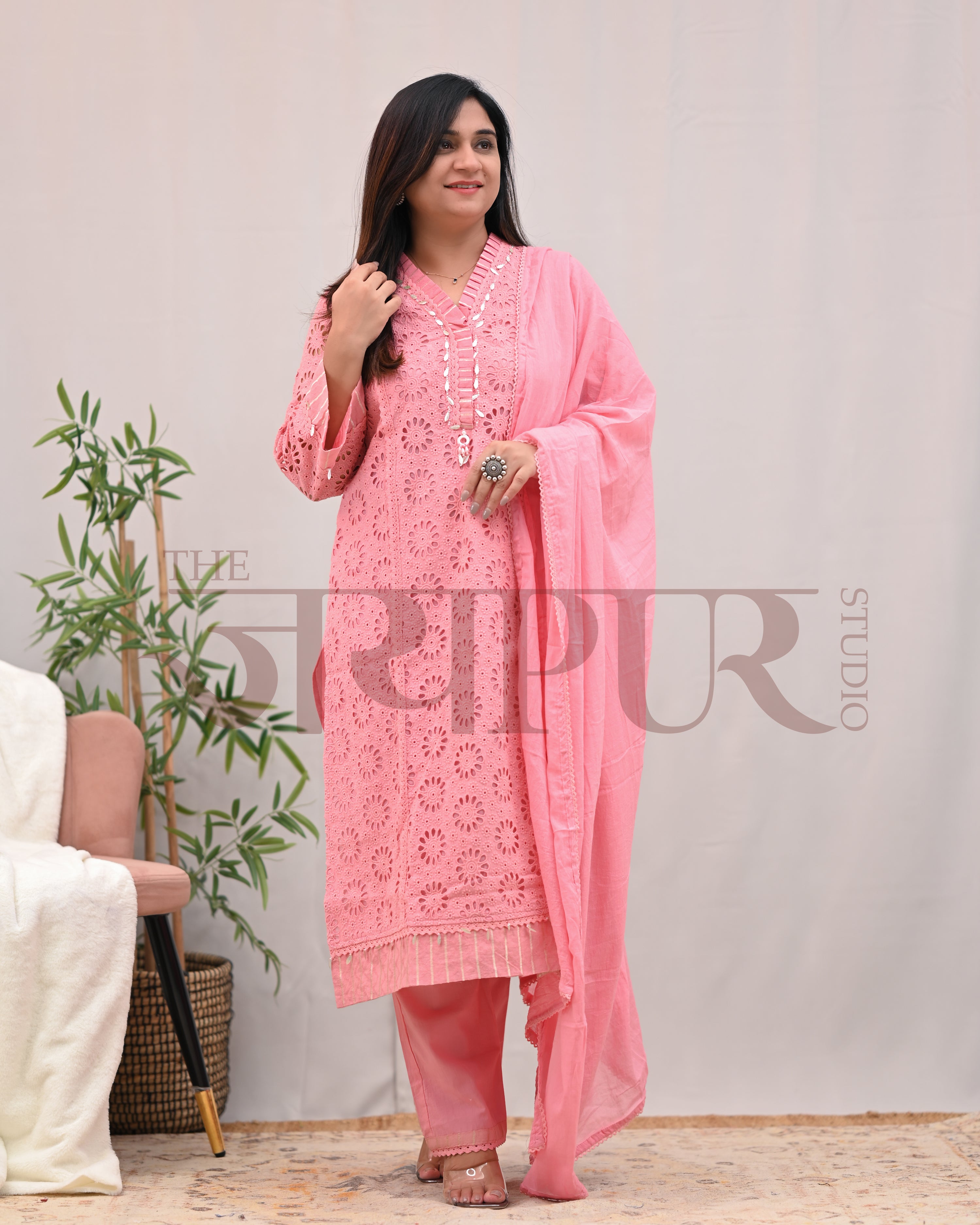 Jeena Cotton Schiffili Pakistani Pant Set - The Jaipur Studio