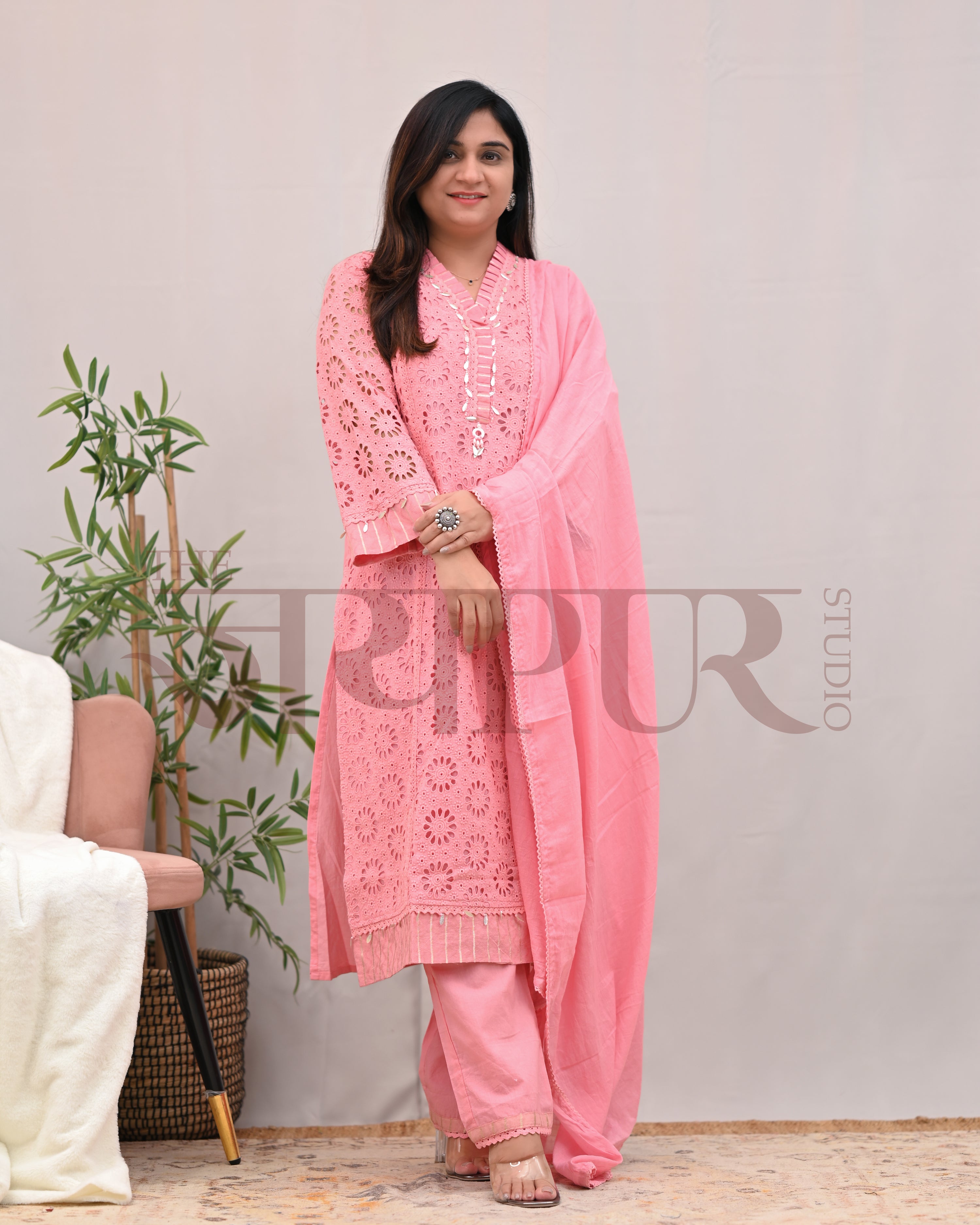 Jeena Cotton Schiffili Pakistani Pant Set - The Jaipur Studio