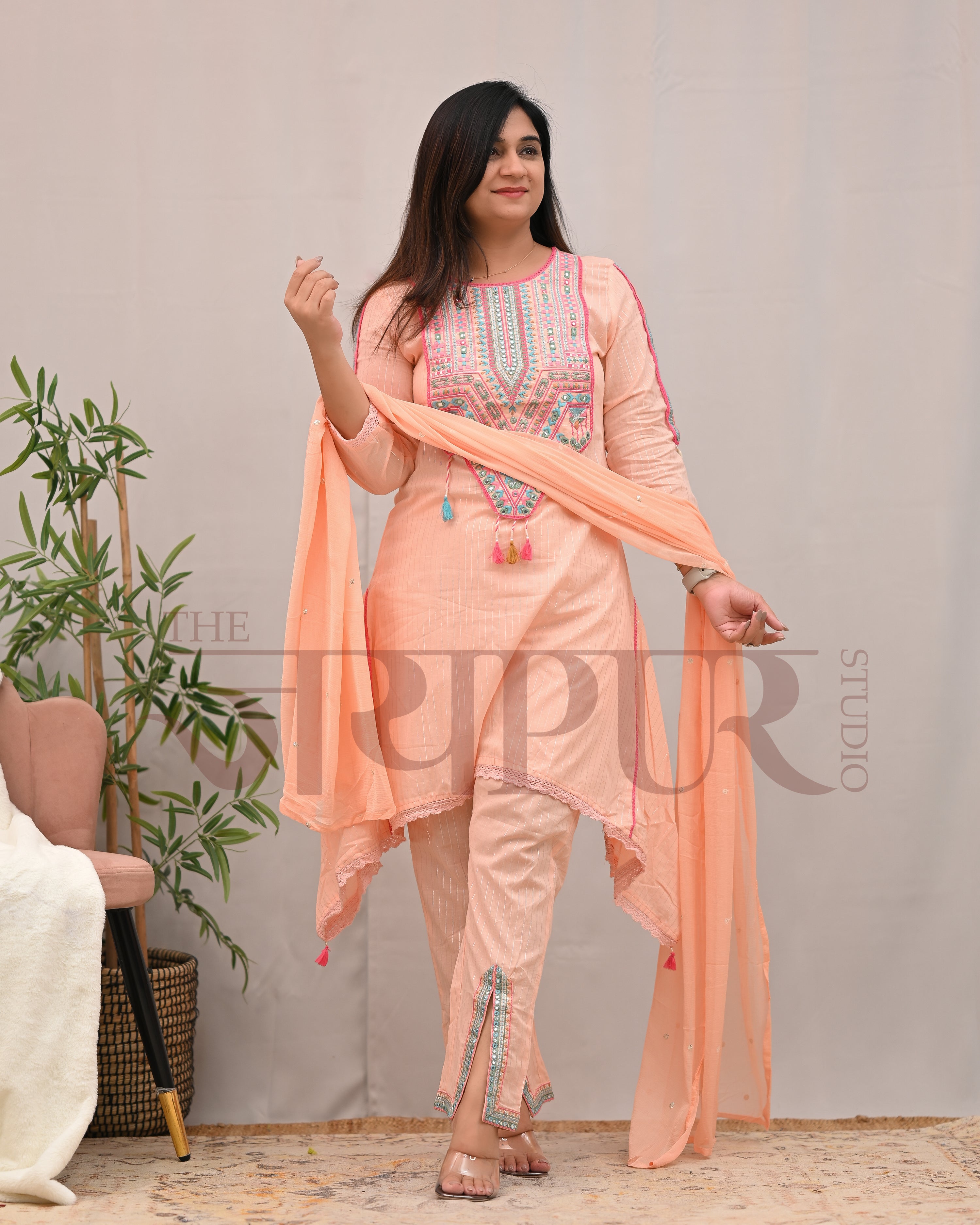 Meerza Asymmetric Embroidered Pant Set - The Jaipur Studio