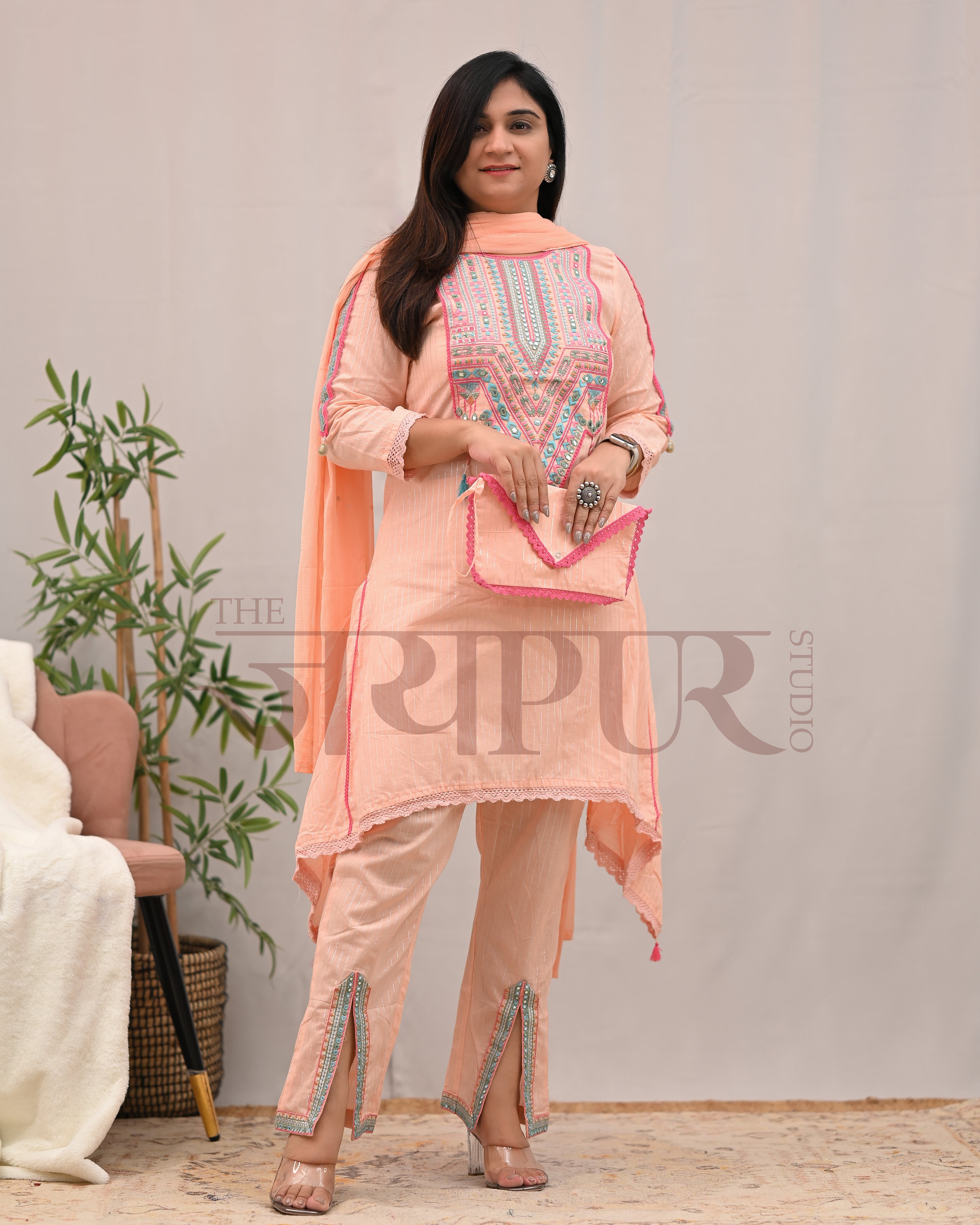 Meerza Asymmetric Embroidered Pant Set - The Jaipur Studio