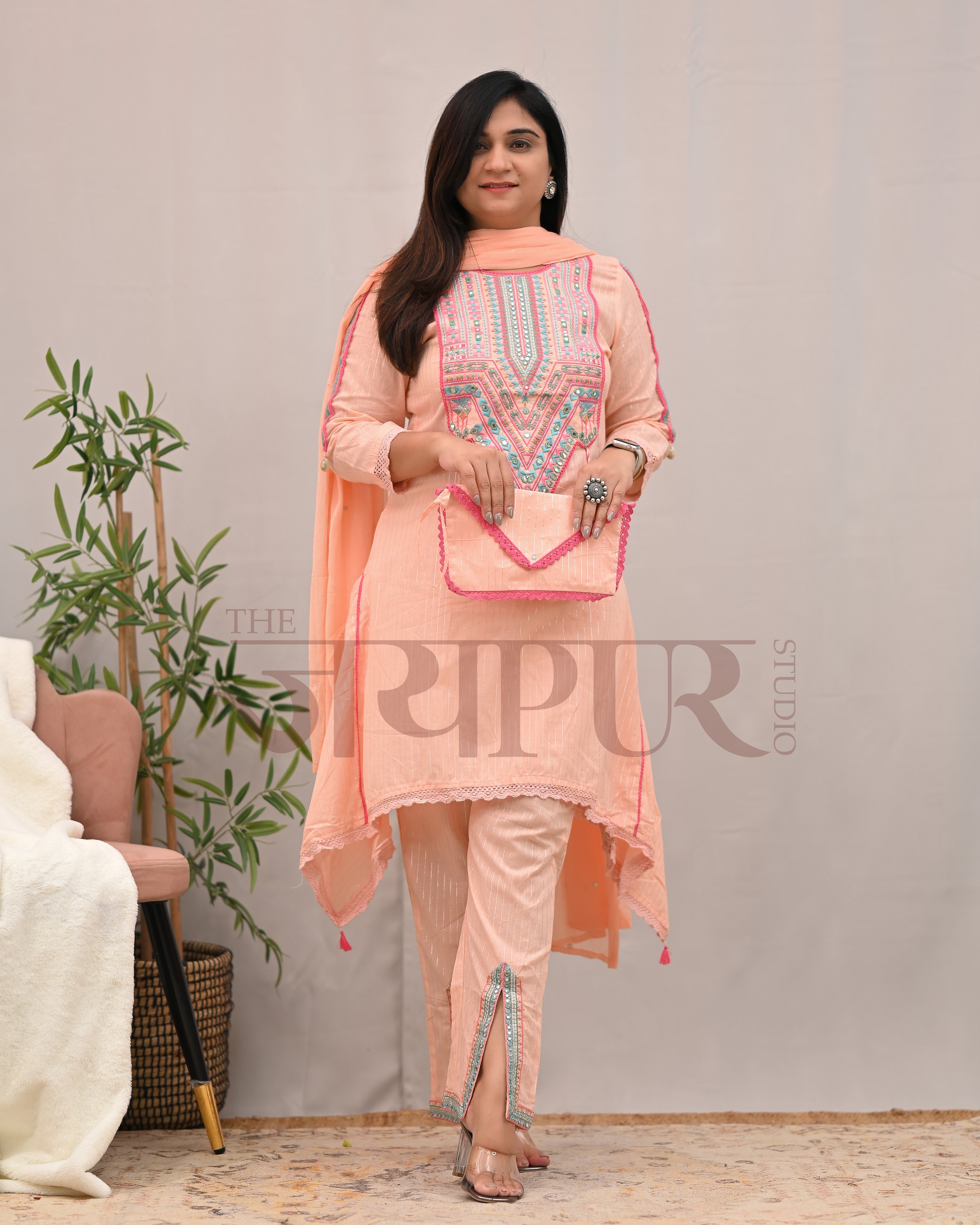 Meerza Asymmetric Embroidered Pant Set - The Jaipur Studio