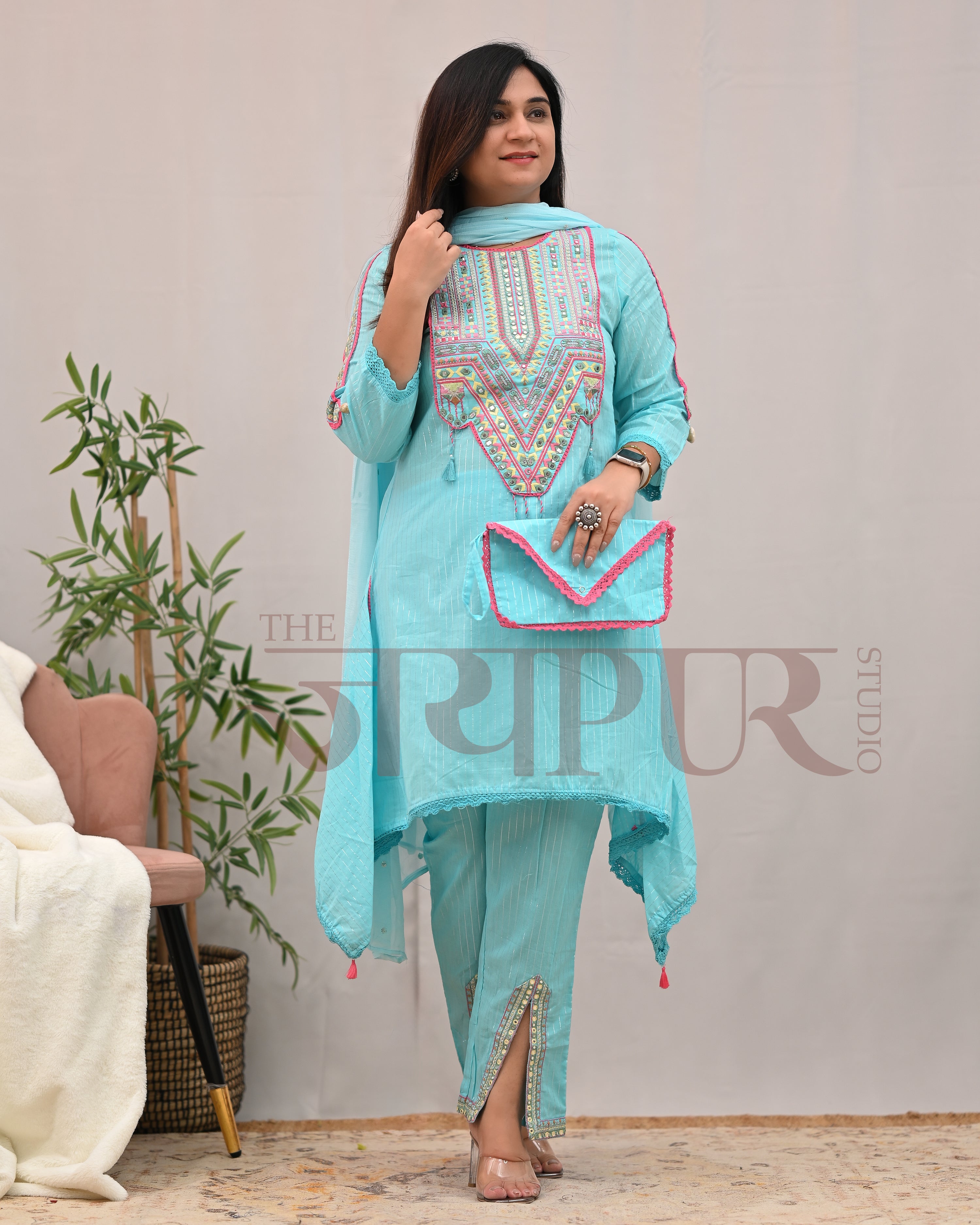 Meerza Asymmetric Embroidered Pant Set - The Jaipur Studio