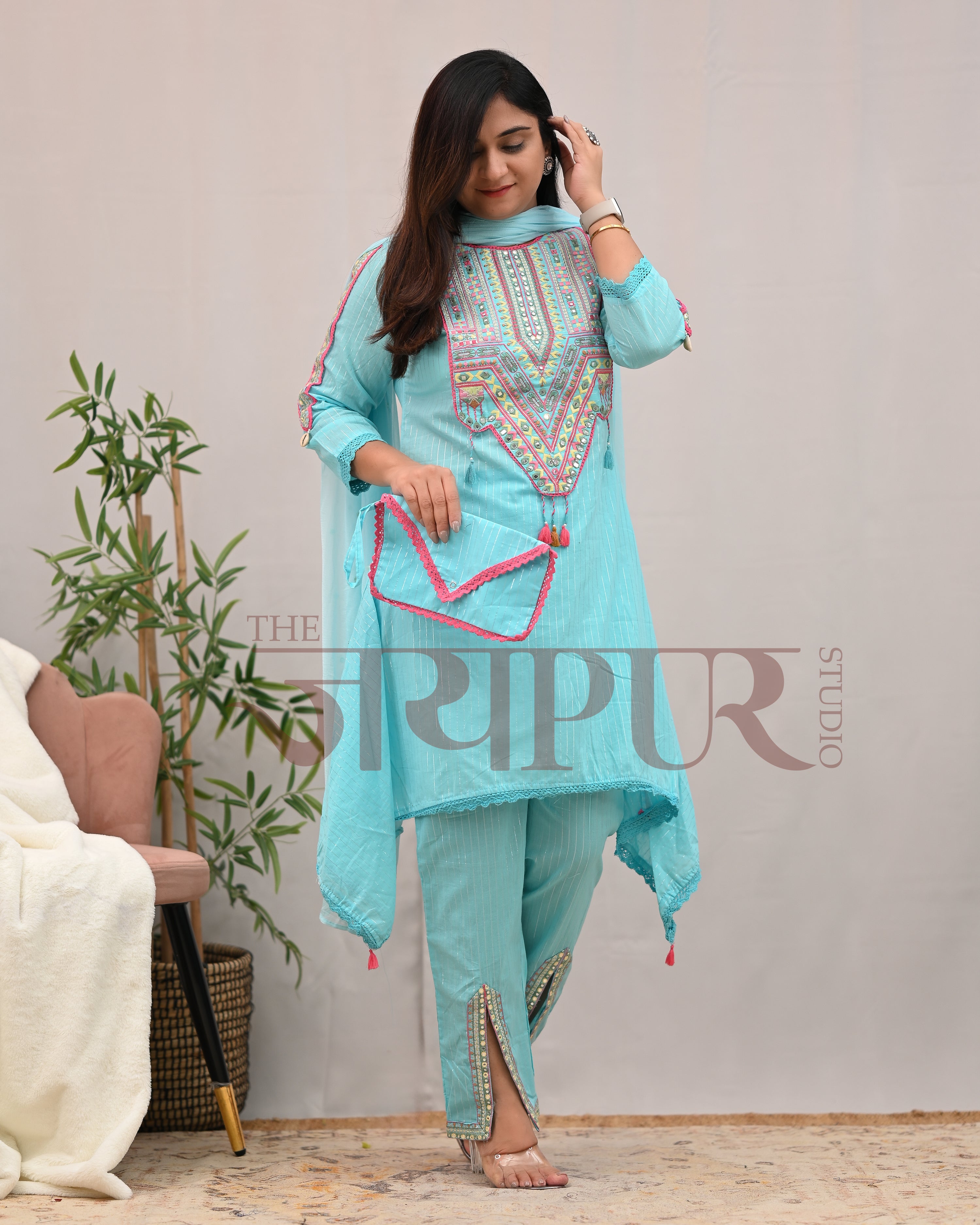 Meerza Asymmetric Embroidered Pant Set - The Jaipur Studio