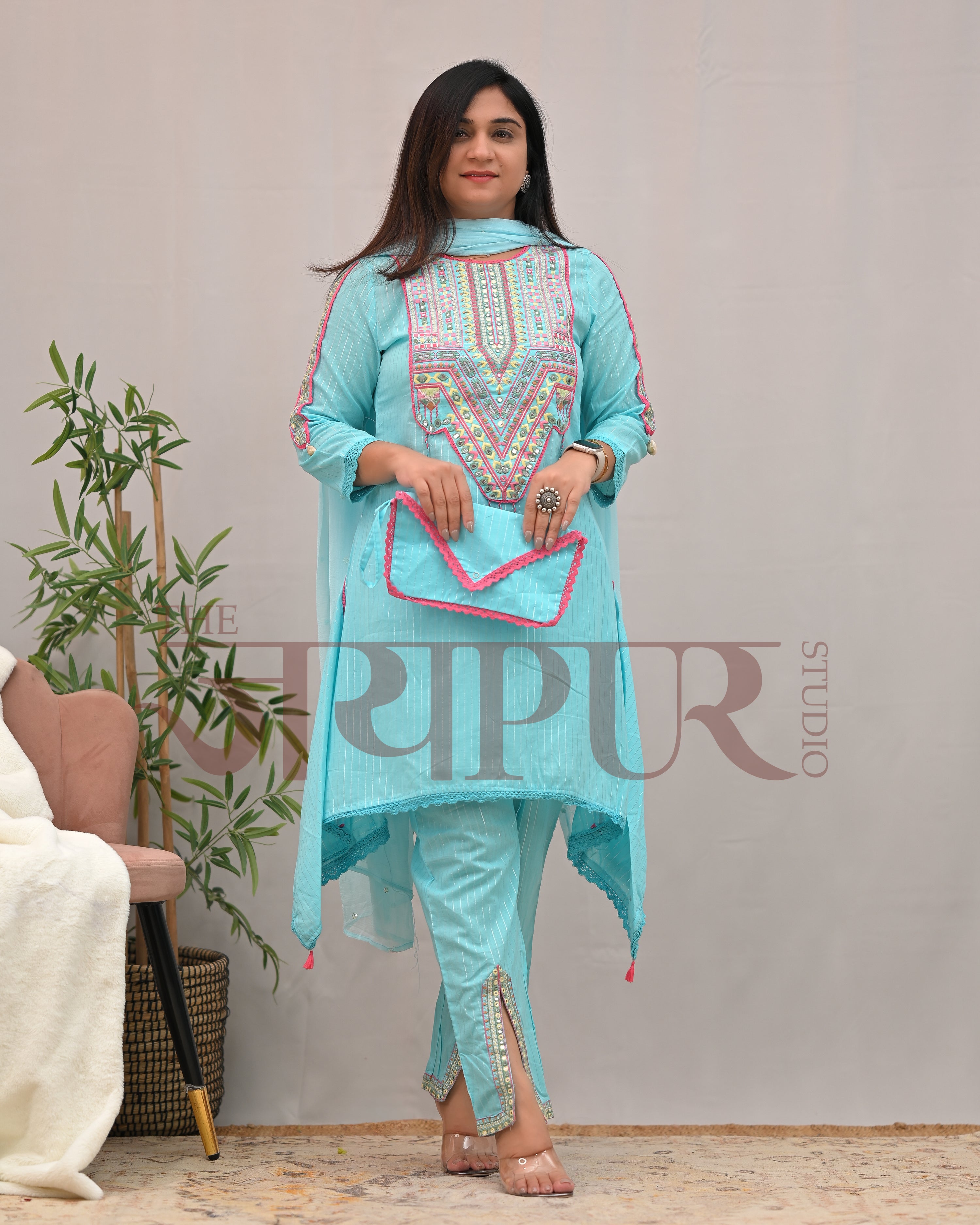 Meerza Asymmetric Embroidered Pant Set - The Jaipur Studio