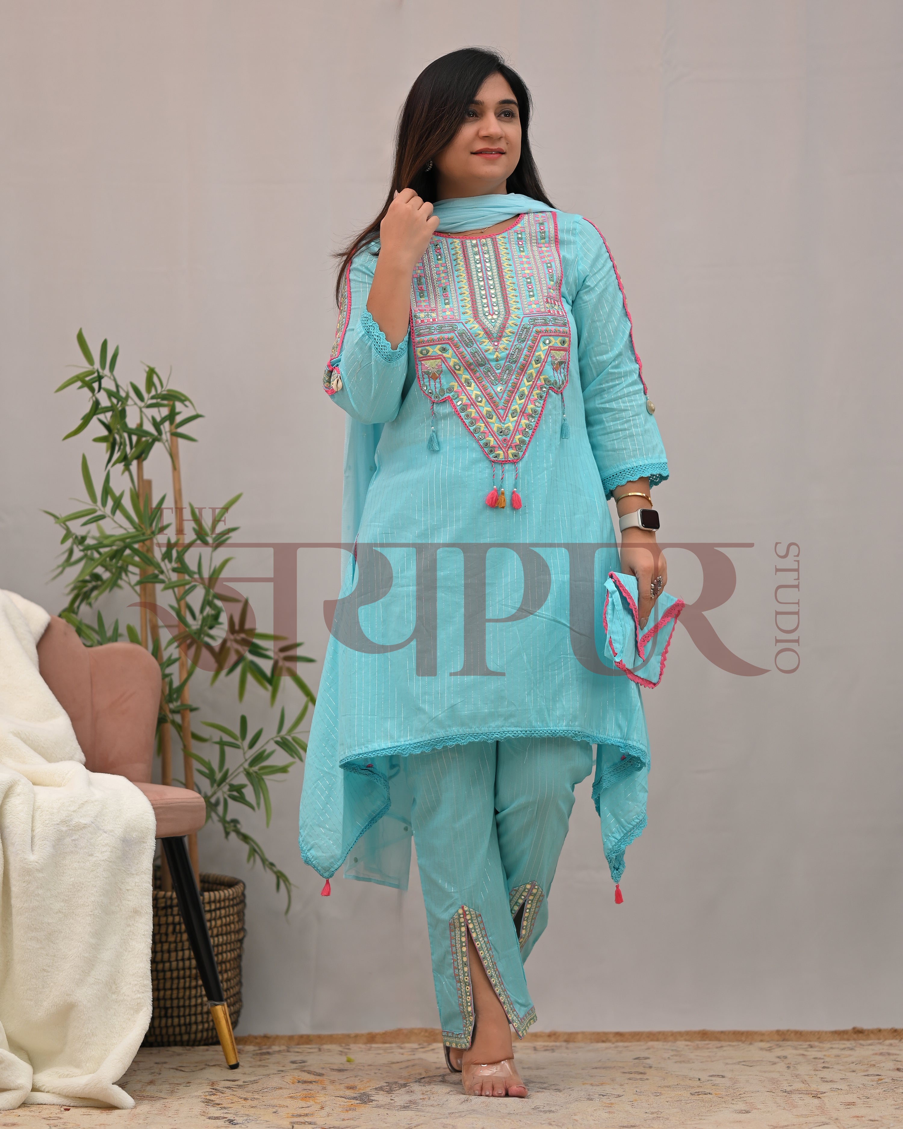 Meerza Asymmetric Embroidered Pant Set - The Jaipur Studio