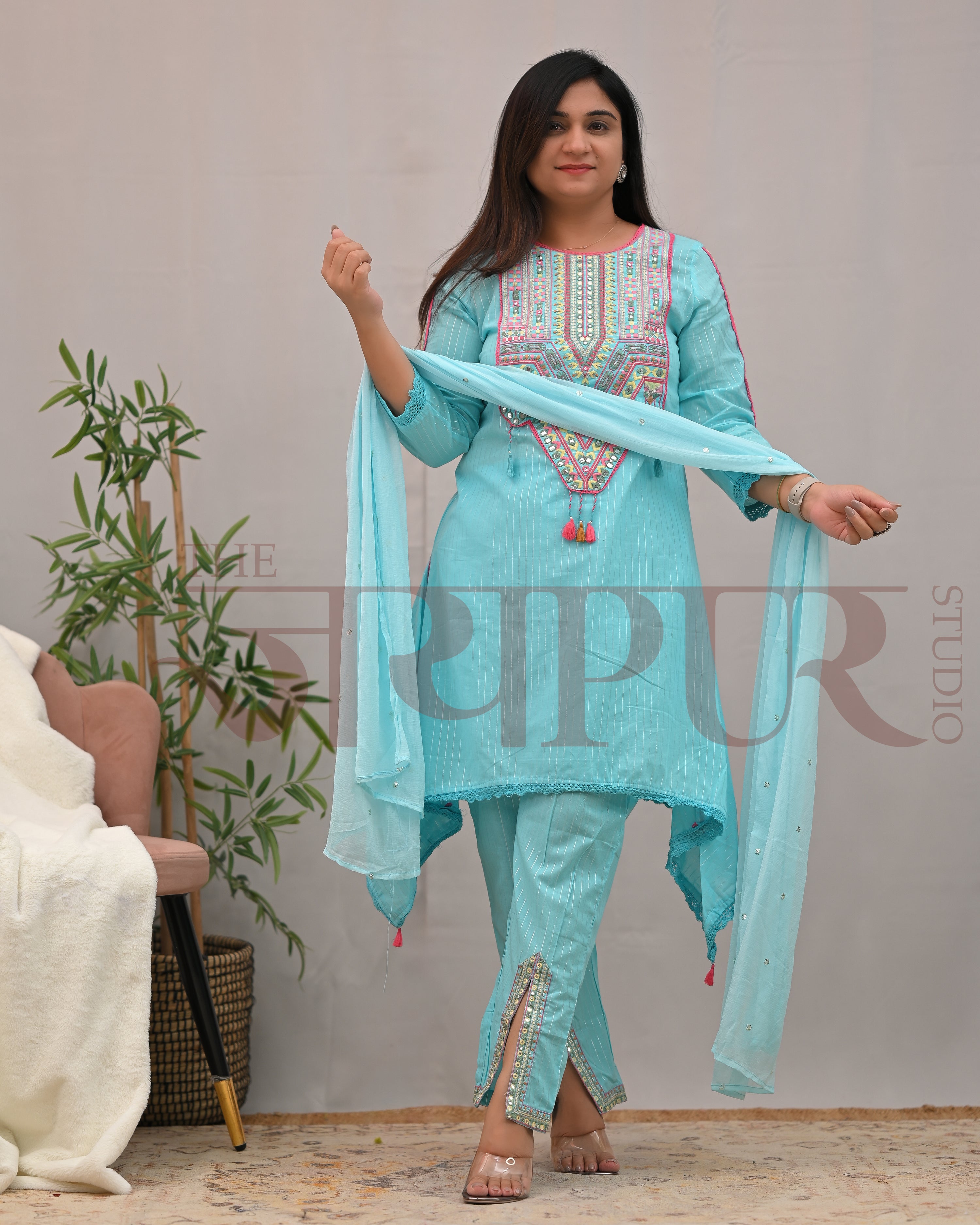 Meerza Asymmetric Embroidered Pant Set - The Jaipur Studio