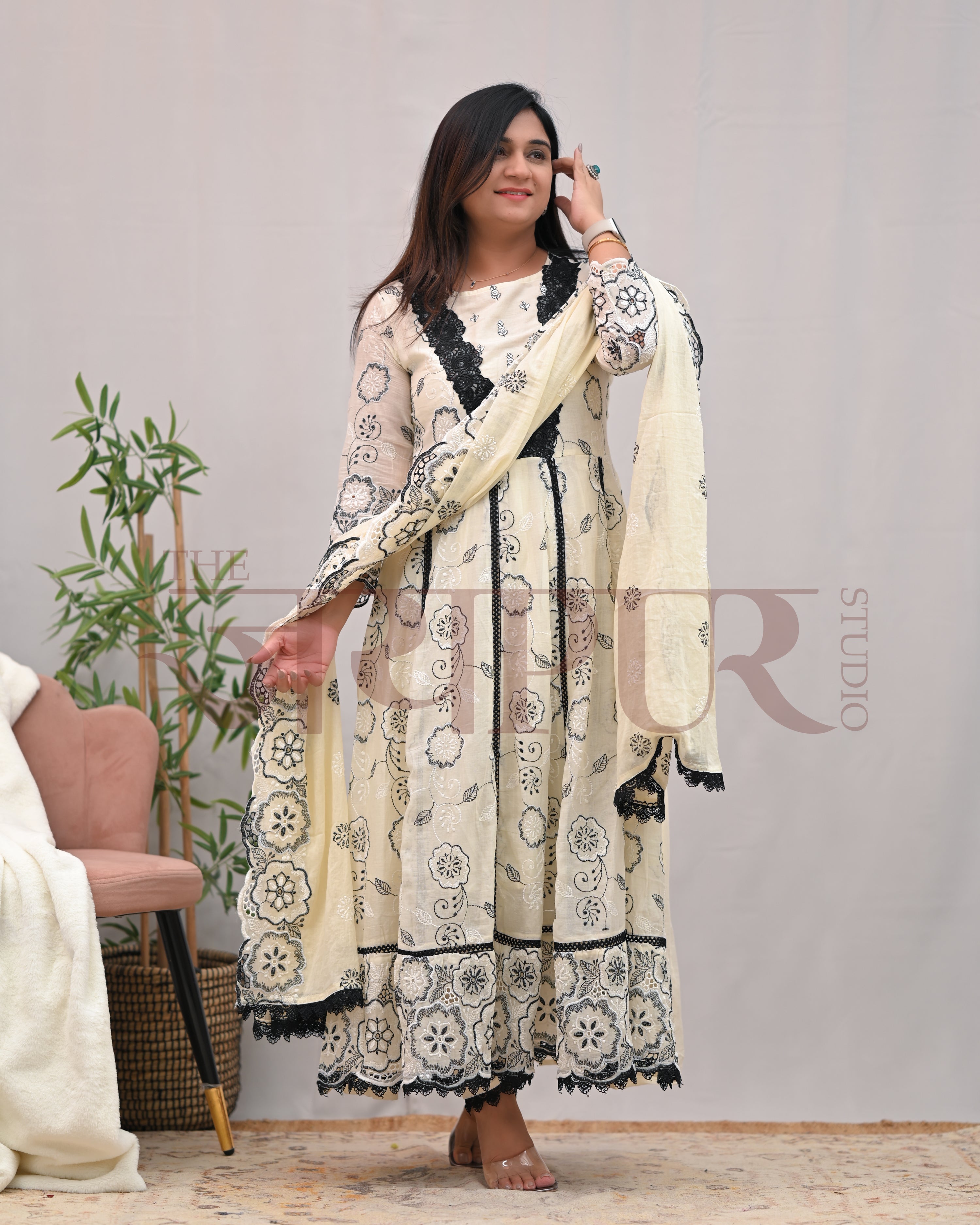 Mahira Cotton Sciffili Anarkali Pant Set - The Jaipur Studio
