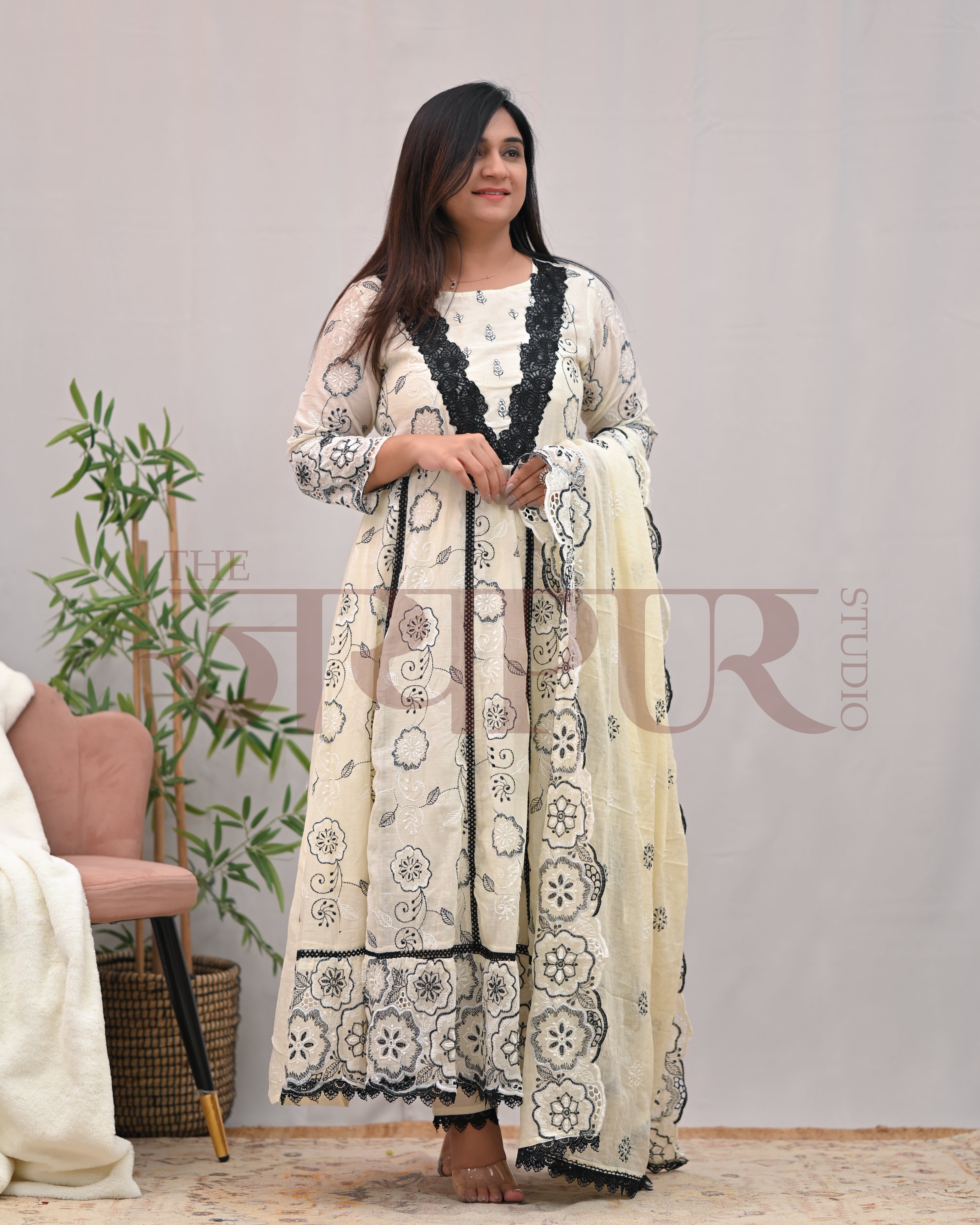 Mahira Cotton Sciffili Anarkali Pant Set - The Jaipur Studio