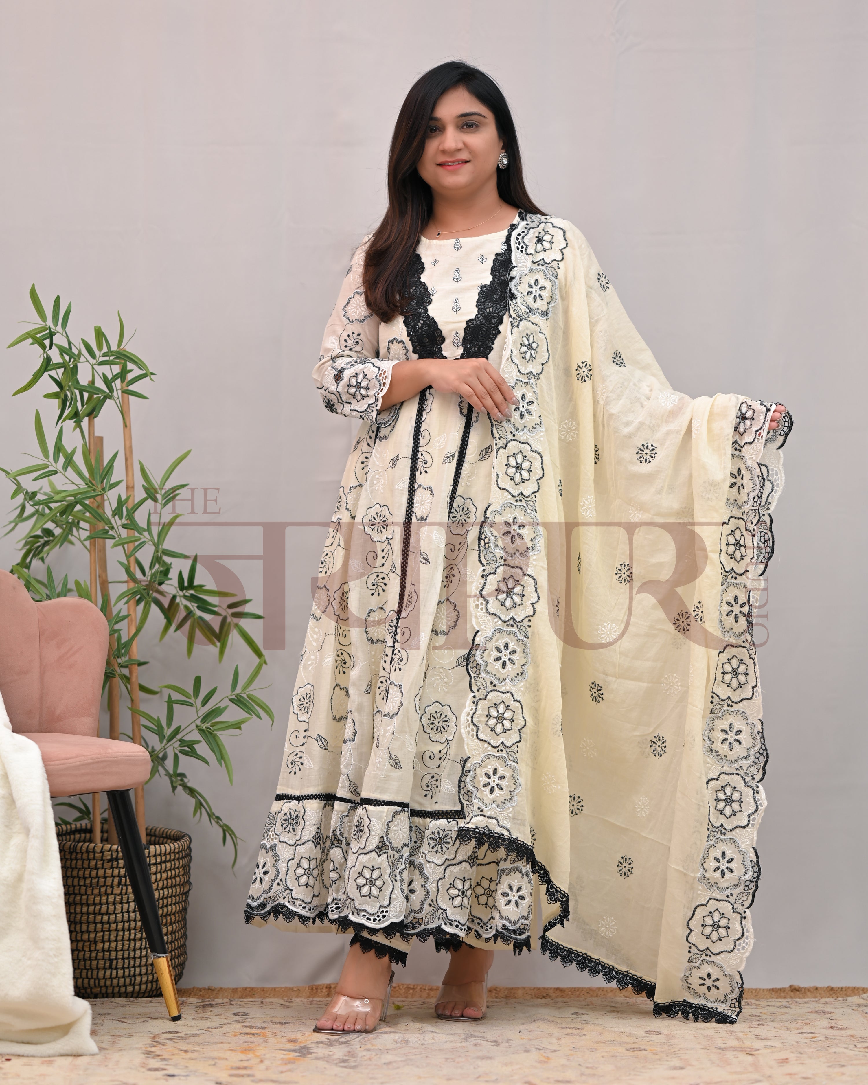 Mahira Cotton Sciffili Anarkali Pant Set - The Jaipur Studio