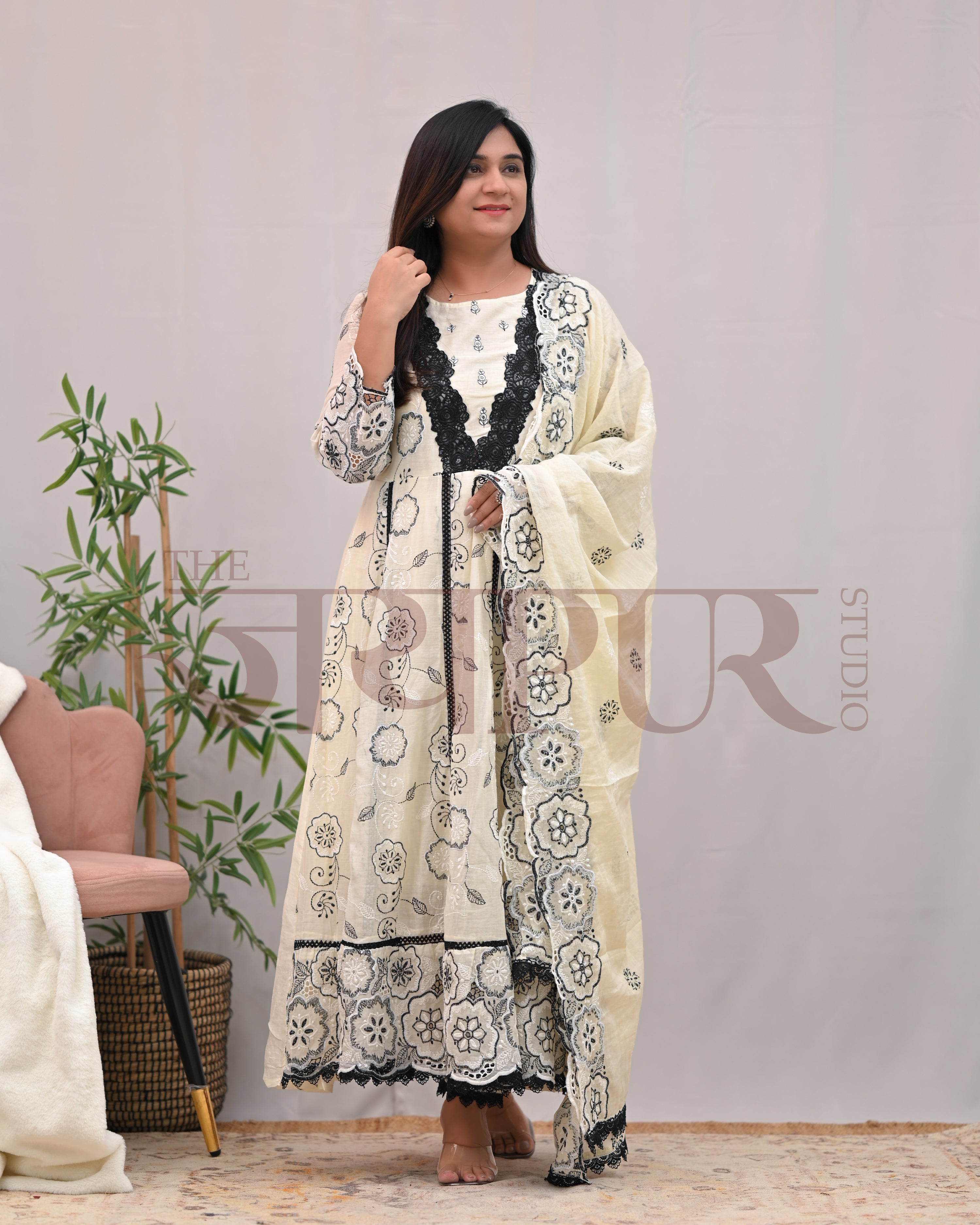 Mahira Cotton Sciffili Anarkali Pant Set - The Jaipur Studio