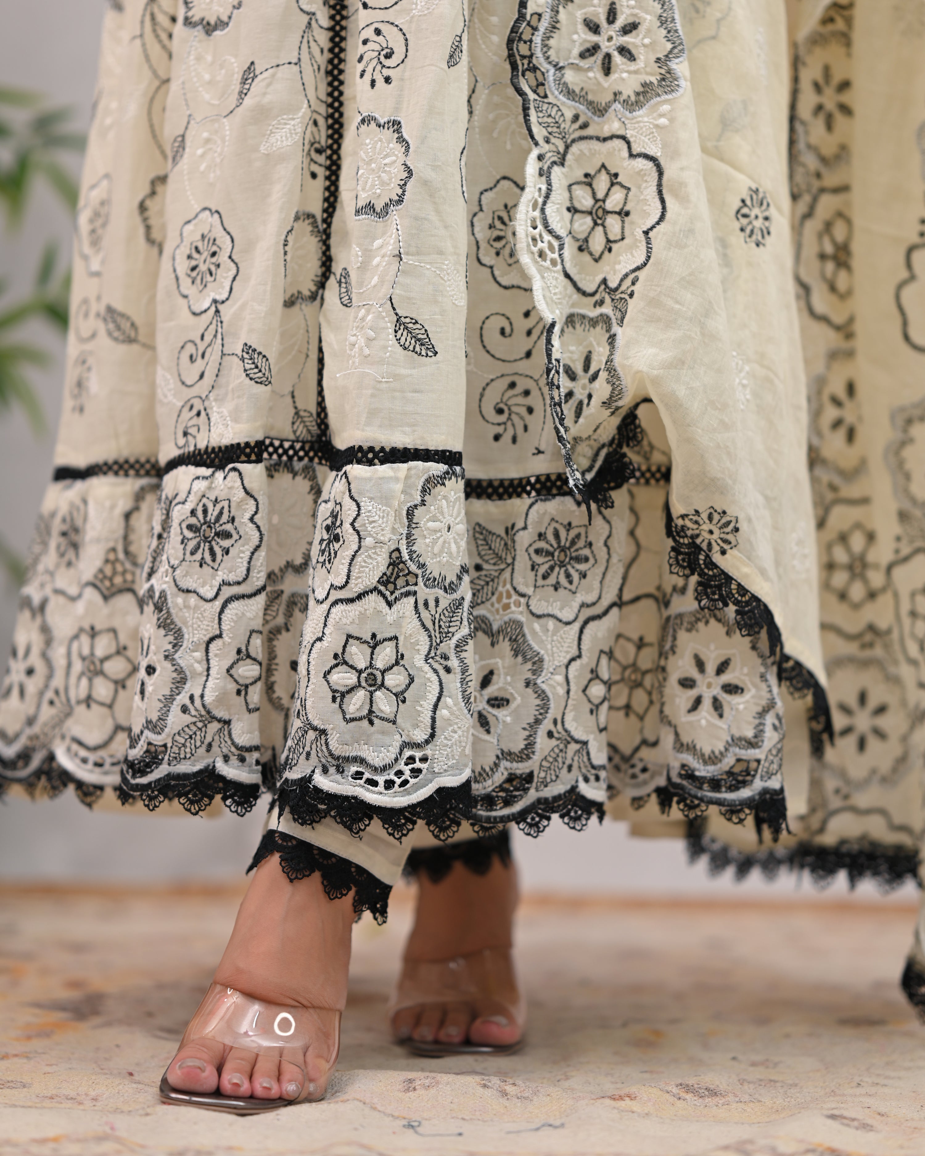 Mahira Cotton Sciffili Anarkali Pant Set - The Jaipur Studio