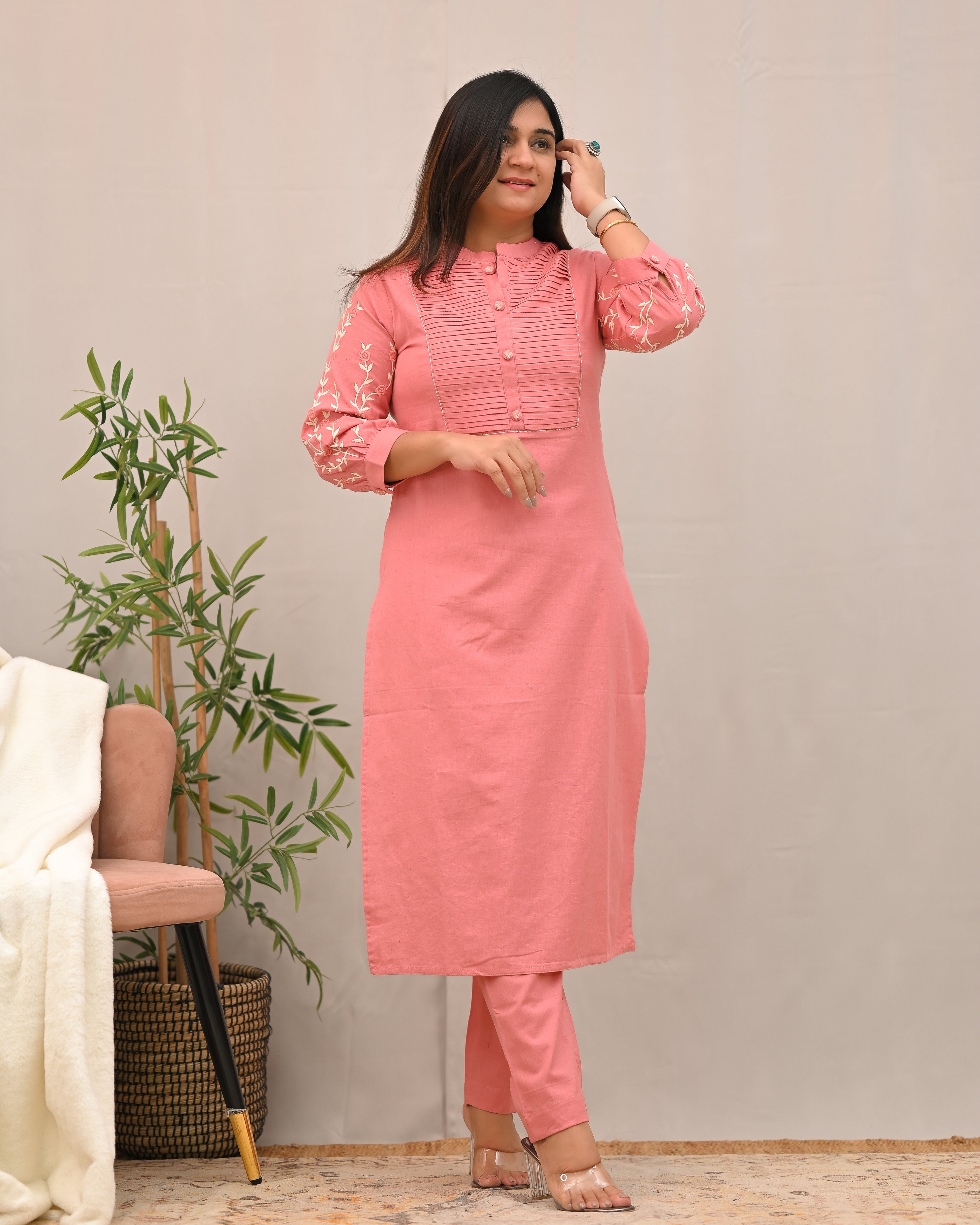 Samiksha Cotton Embroidered Pant Set - The Jaipur Studio