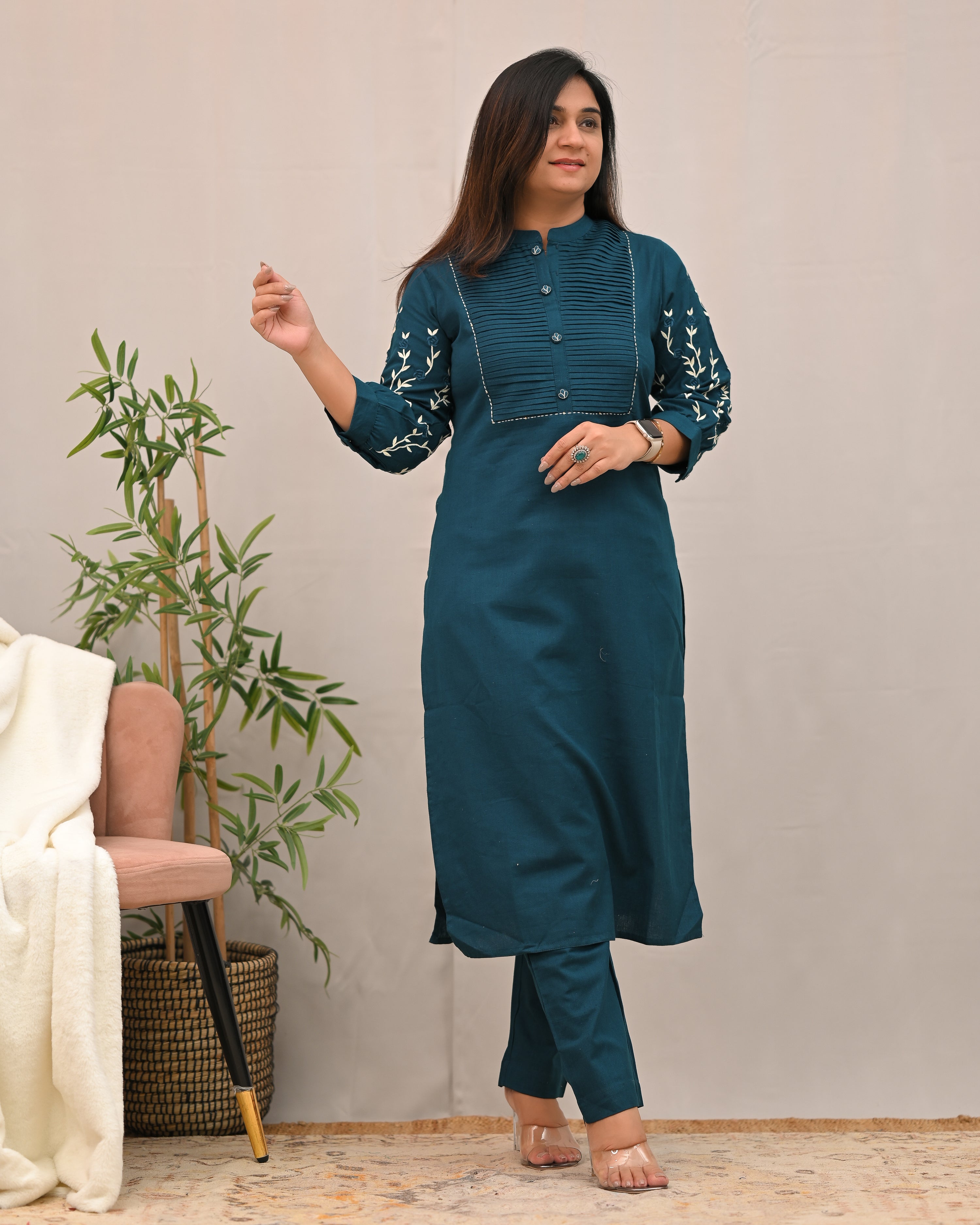 Samiksha Cotton Embroidered Pant Set - The Jaipur Studio