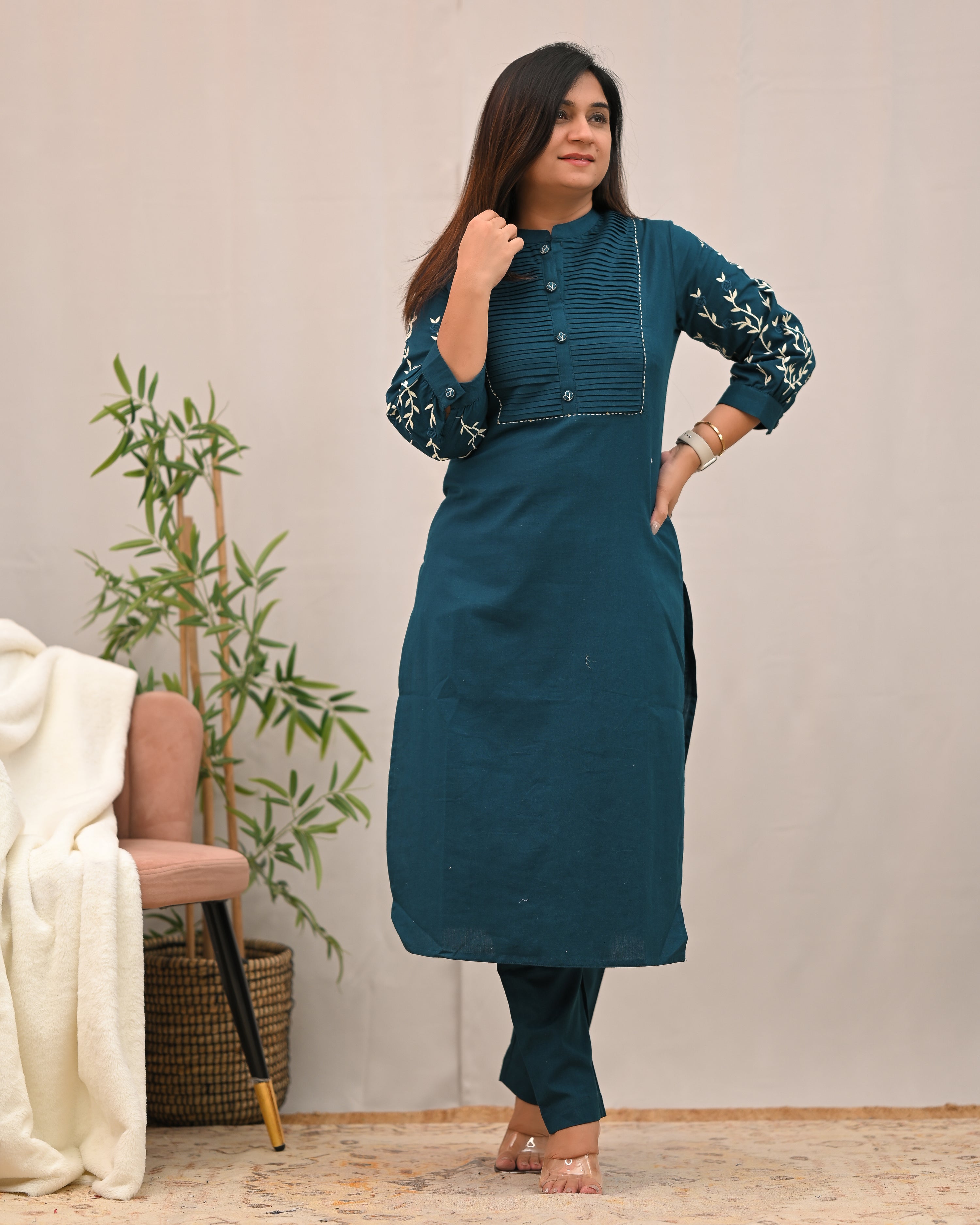 Samiksha Cotton Embroidered Pant Set - The Jaipur Studio