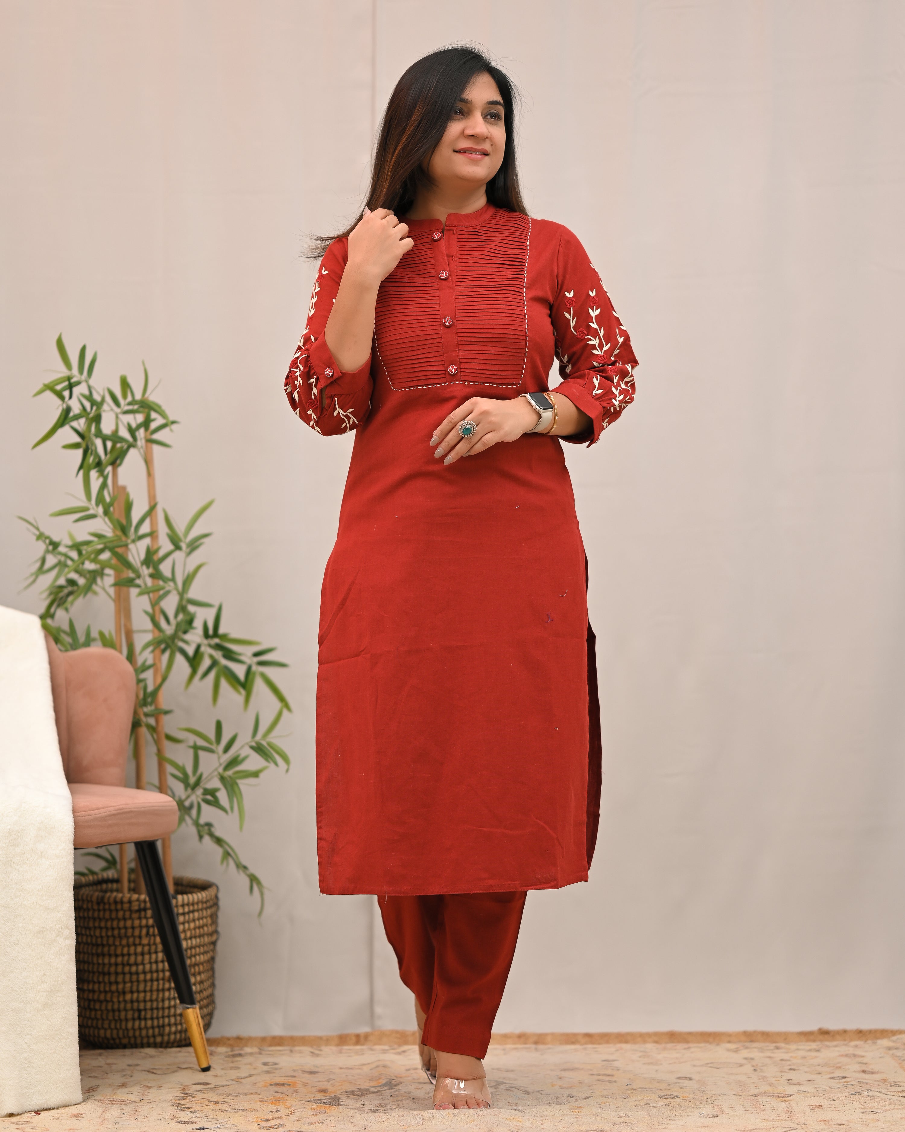 Samiksha Cotton Embroidered Pant Set - The Jaipur Studio