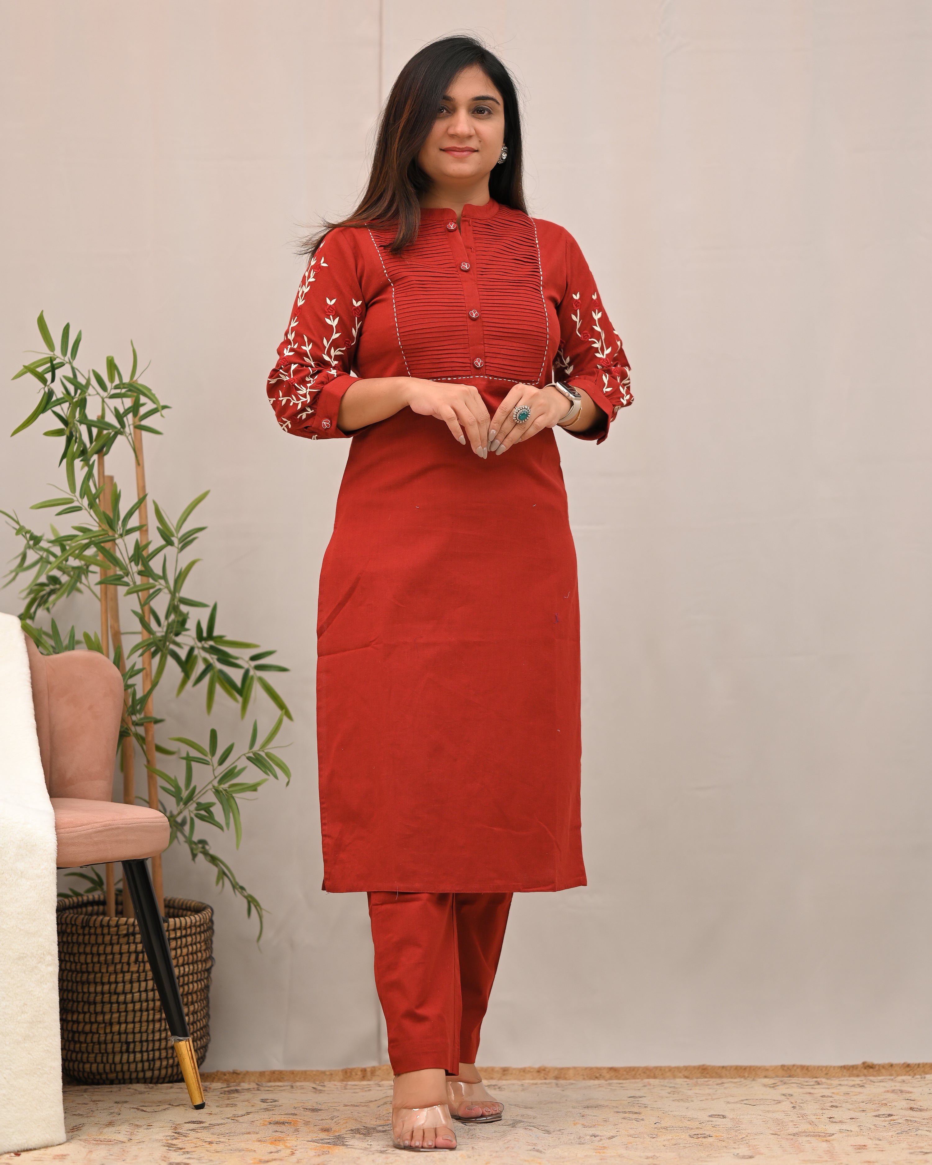 Samiksha Cotton Embroidered Pant Set - The Jaipur Studio
