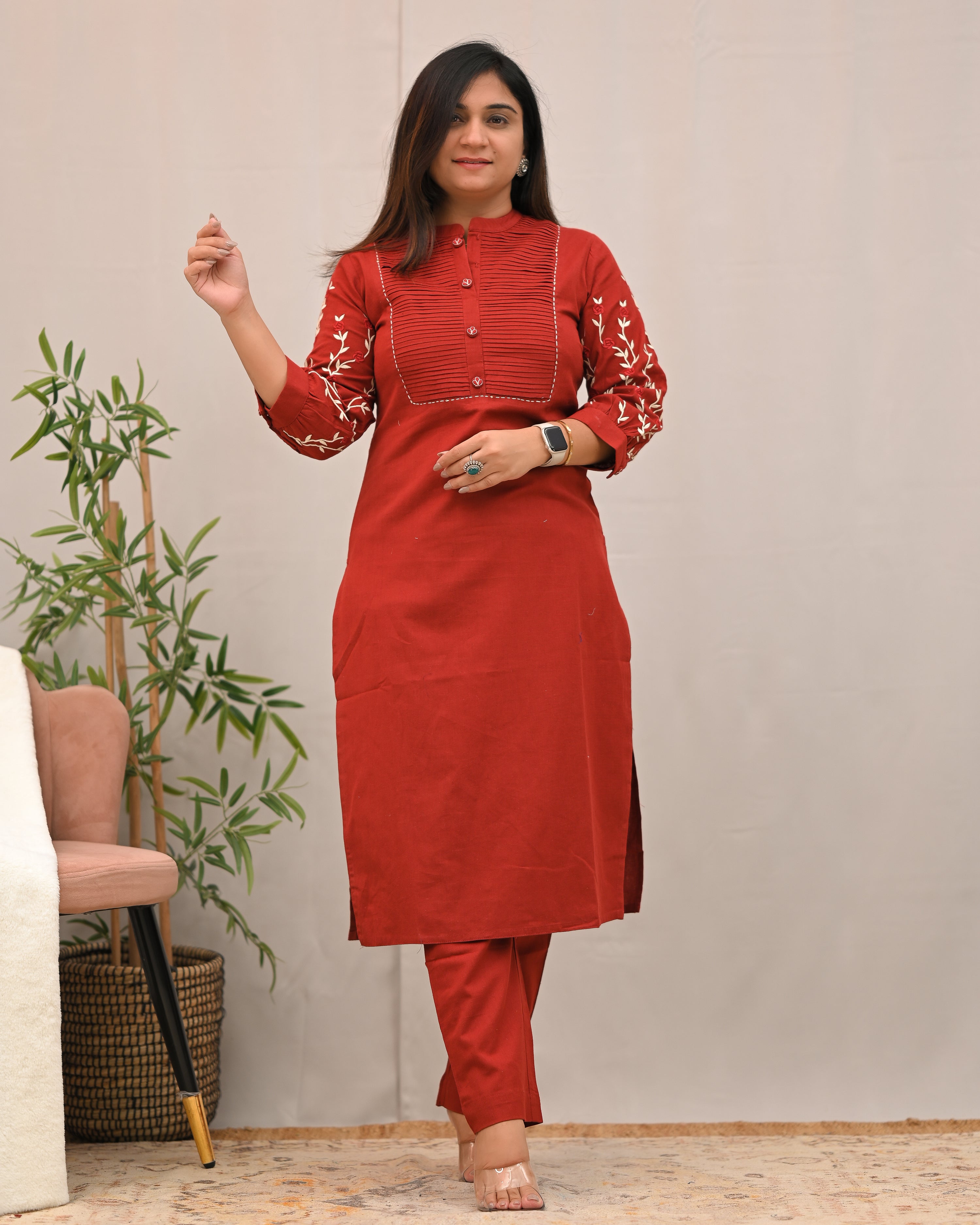 Samiksha Cotton Embroidered Pant Set - The Jaipur Studio