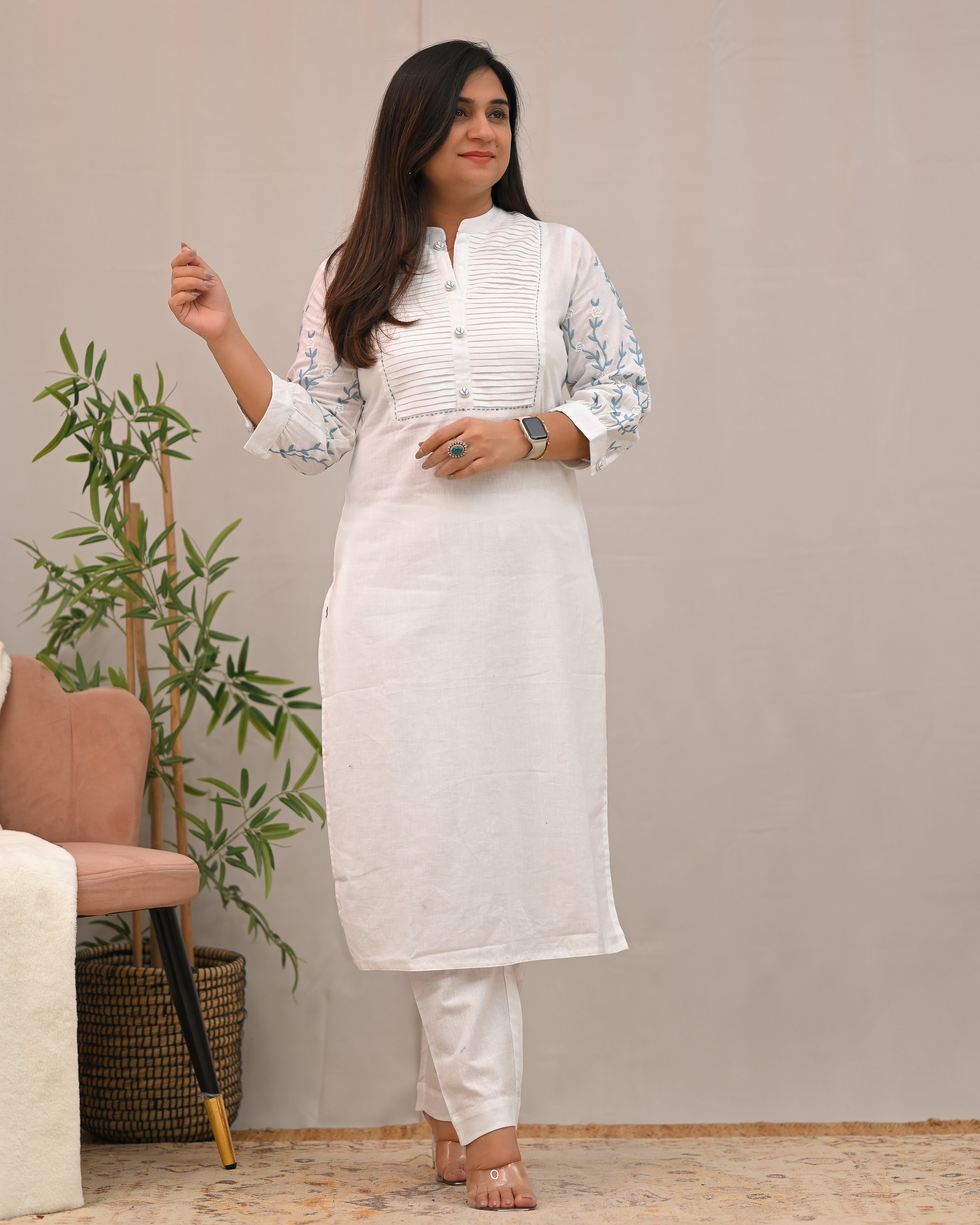 Samiksha Cotton Embroidered Pant Set - The Jaipur Studio