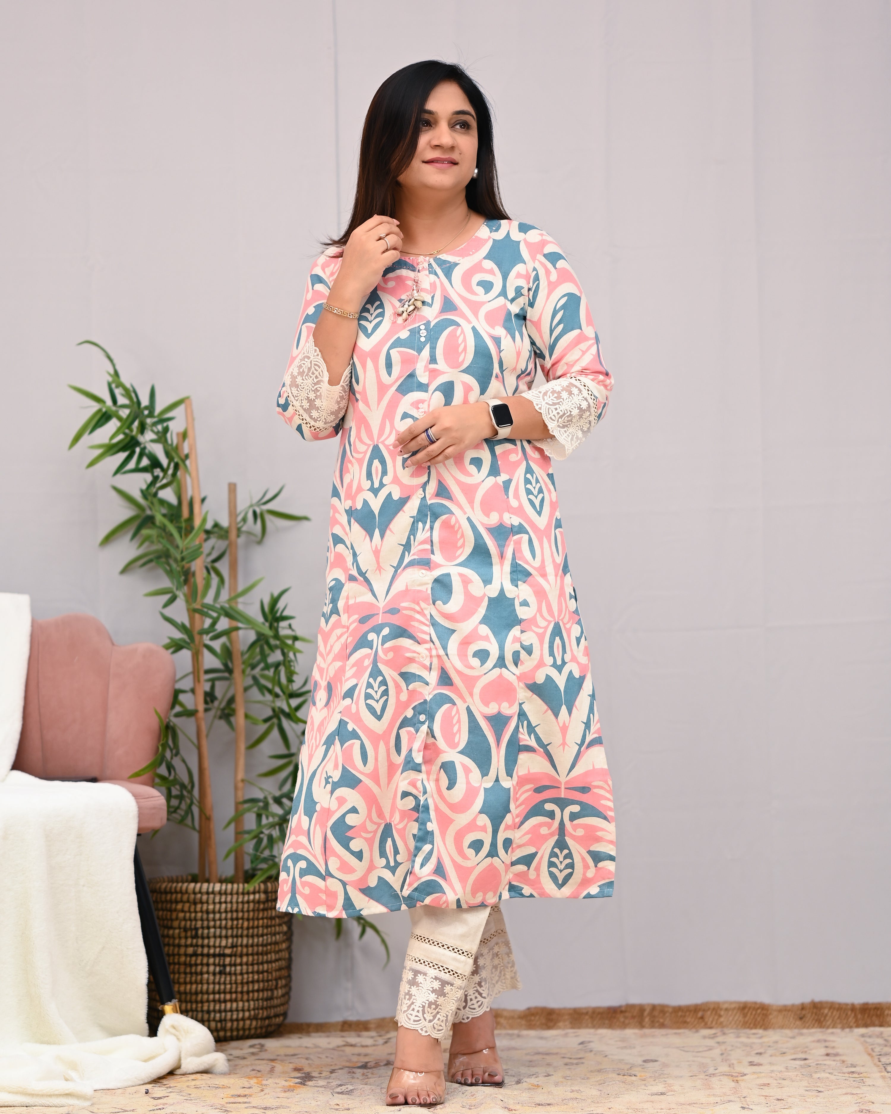 Peach A-line Cotton casual Pant Set - The Jaipur Studio