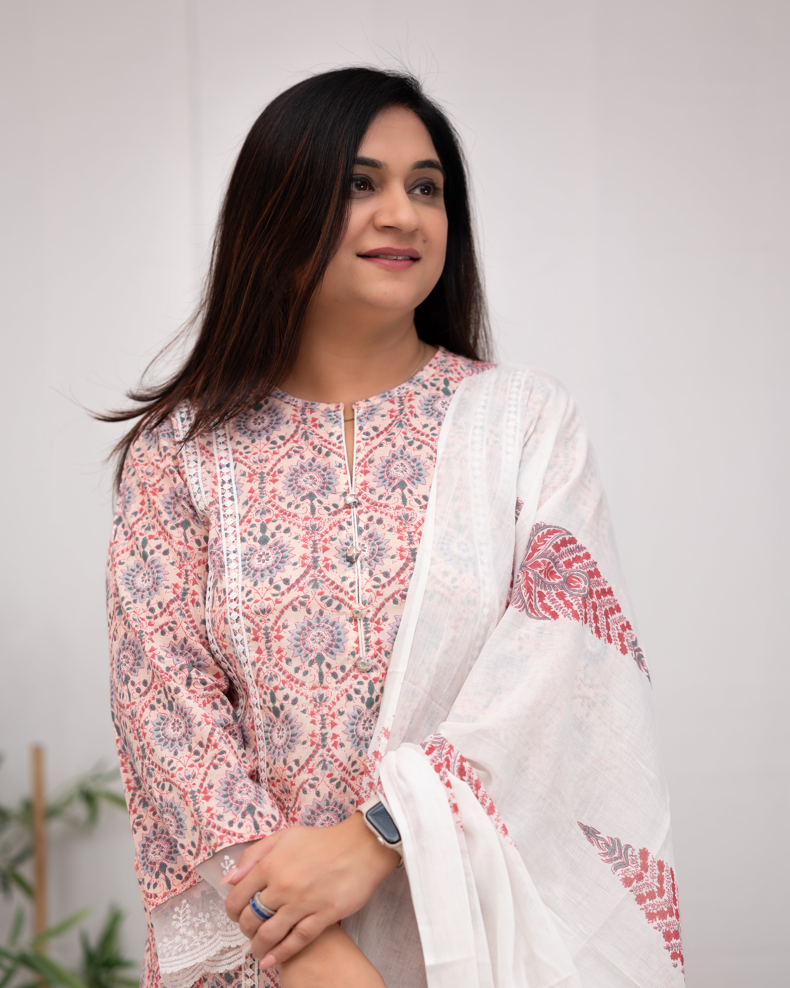 Zoha Cotton A-line Pakistani Suit with Lace Detailing - The Jaipur Studio