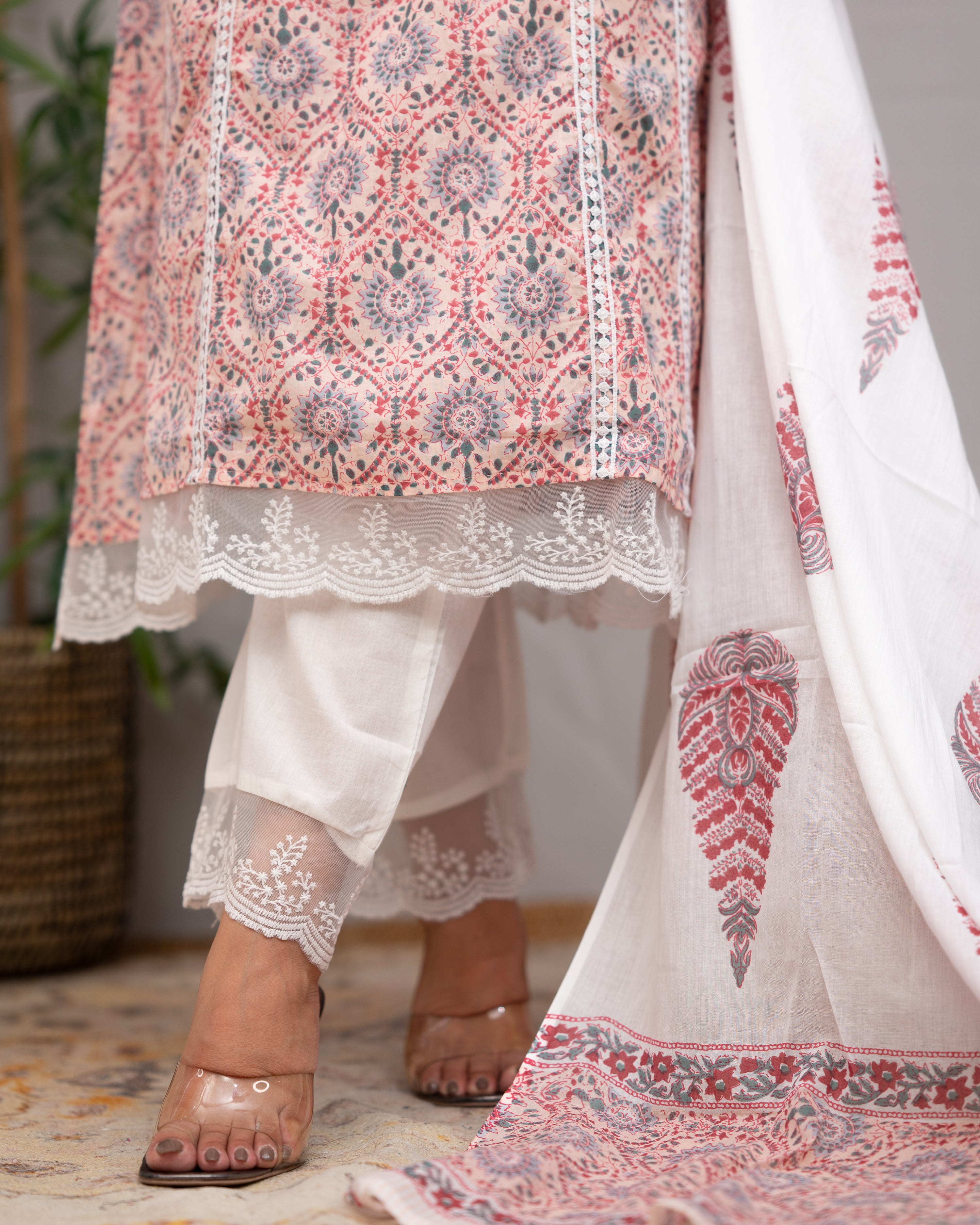 Zoha Cotton A-line Pakistani Suit with Lace Detailing - The Jaipur Studio