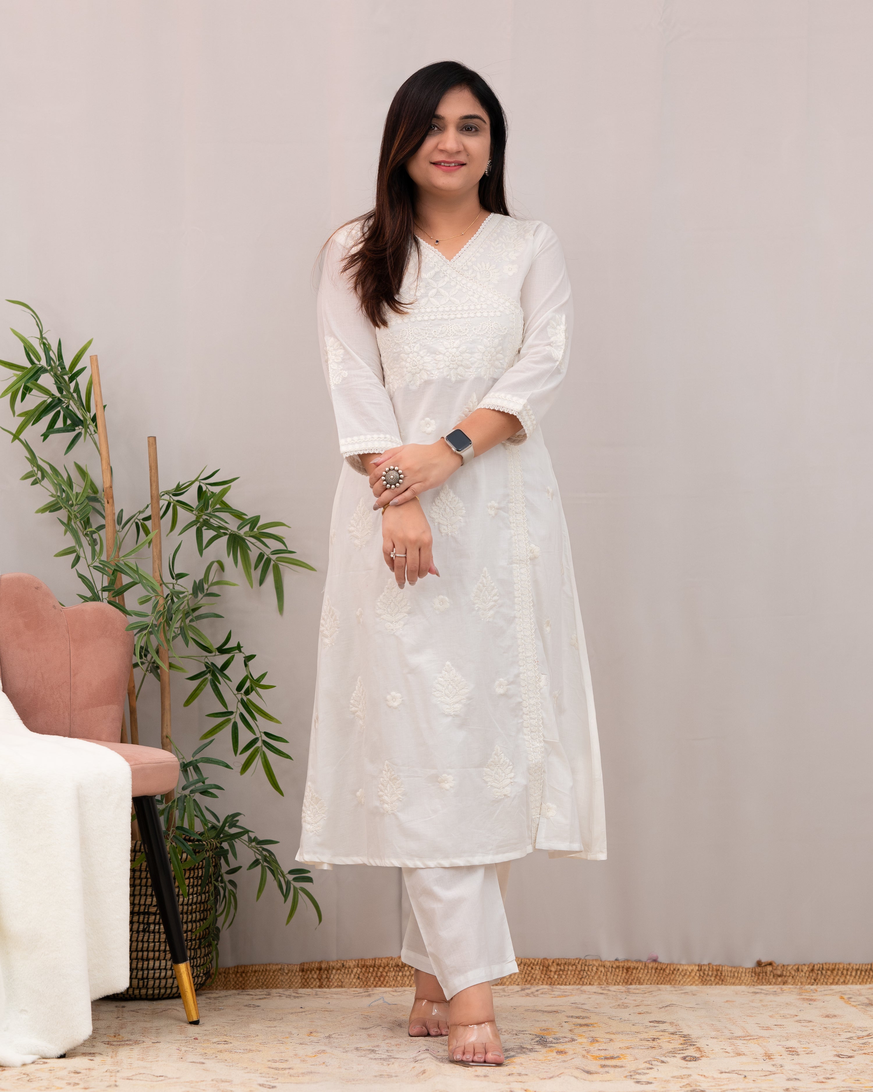 Johan Cotton Chikankari Embroidered Pant Set - The Jaipur Studio