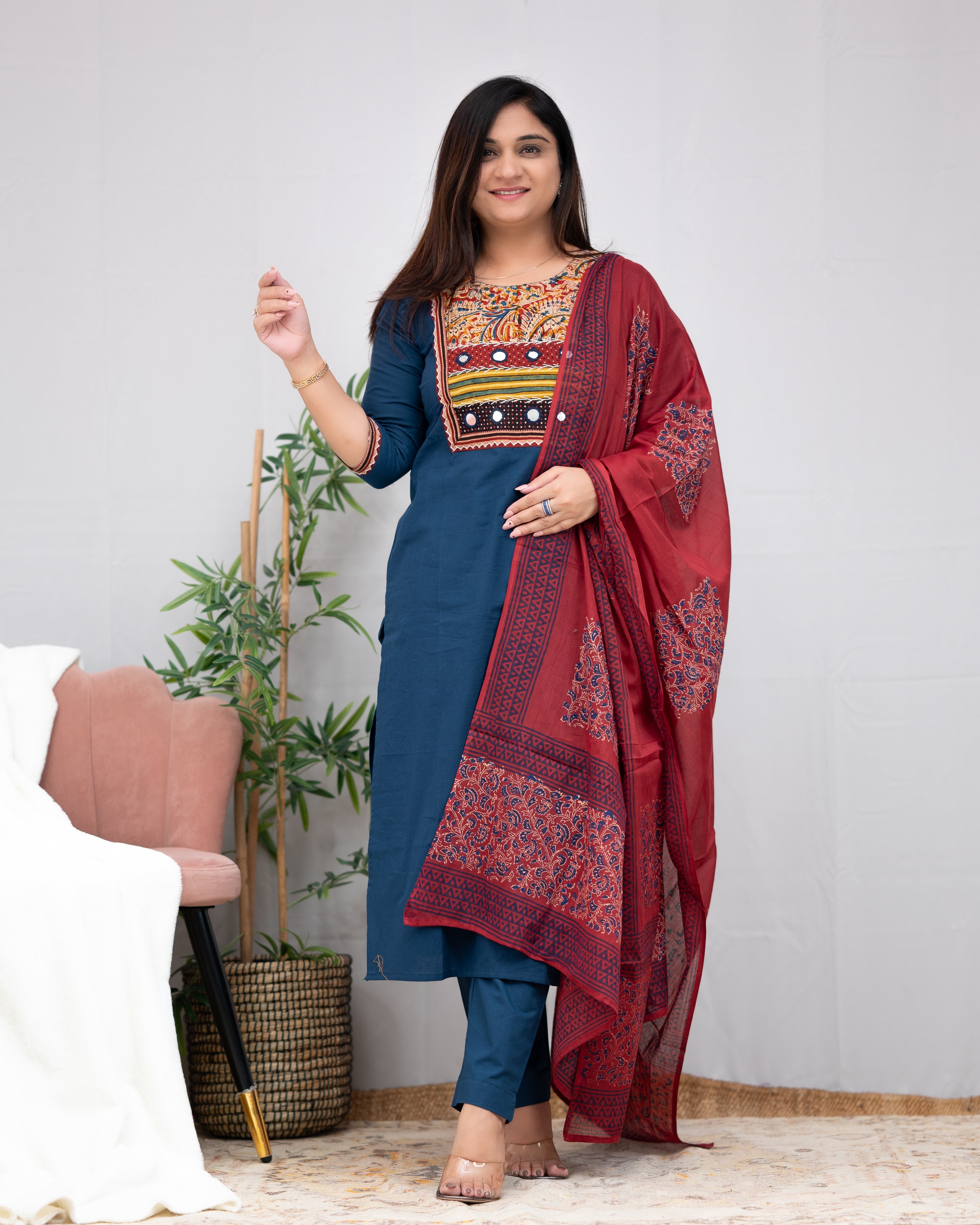 Niharika Hand Embroidered casual pant set - The Jaipur Studio