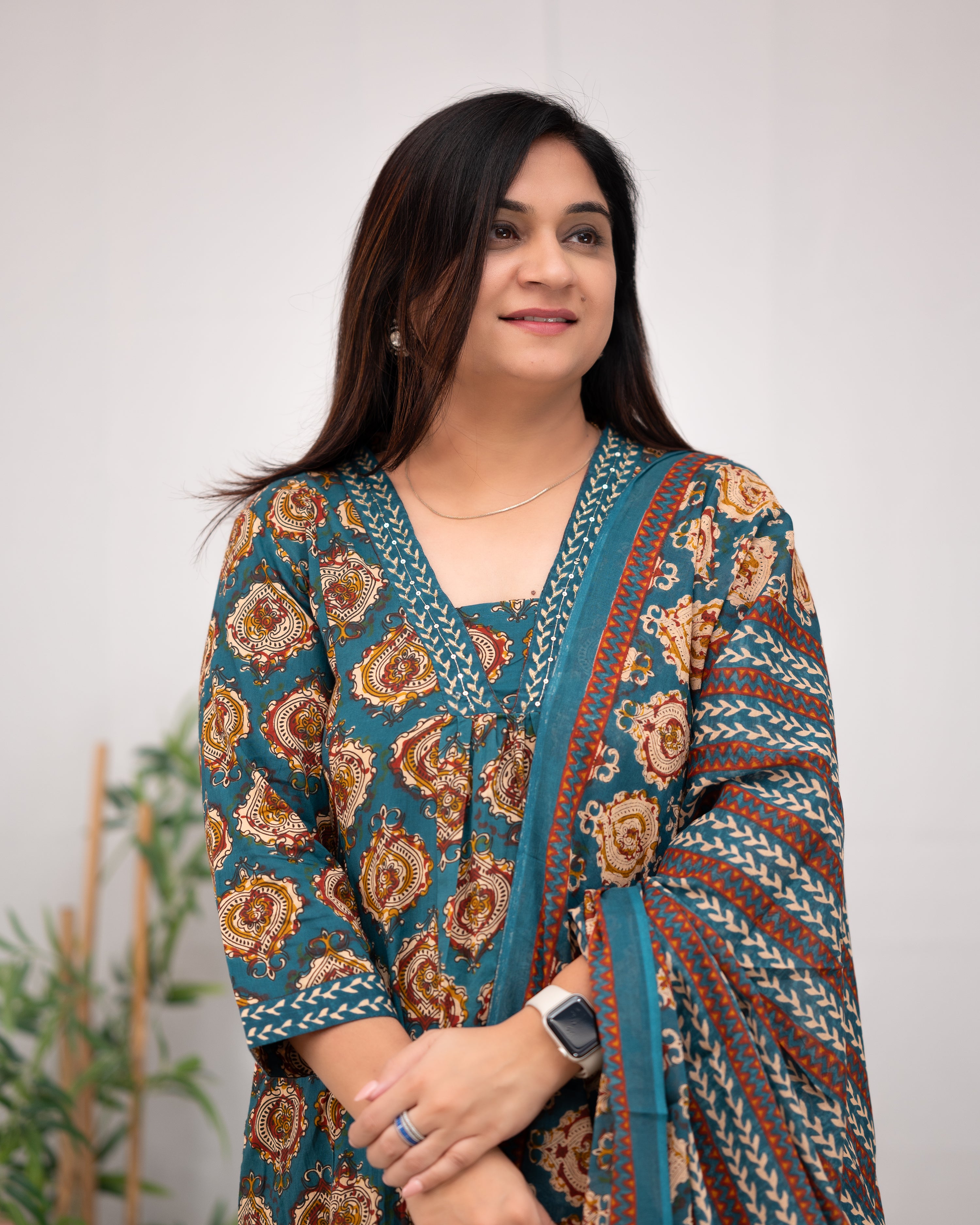 Vanilla Ajrakh A-line pant Set with Pockets - The Jaipur Studio