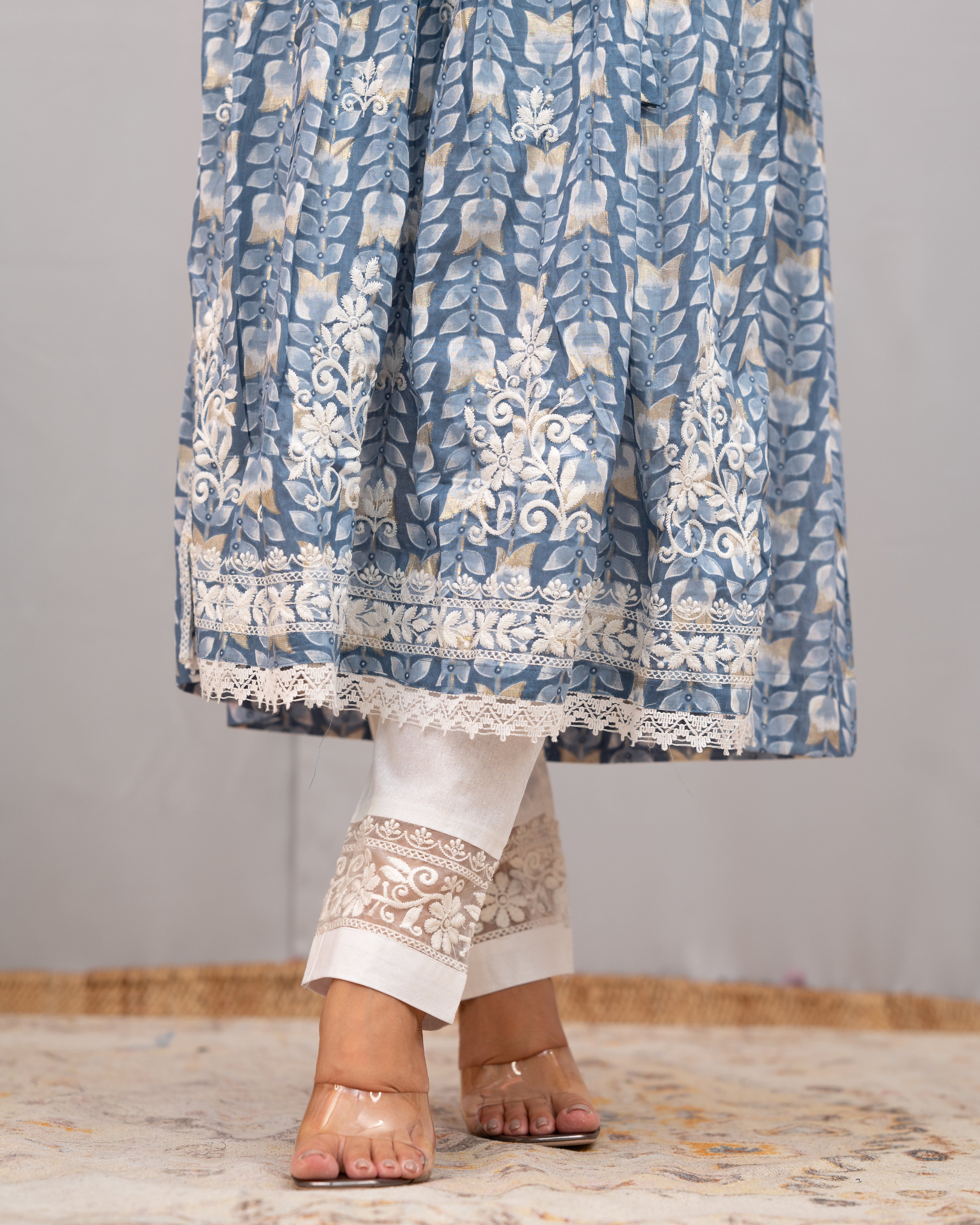 Nutan Cotton Chikankari Embroidered Nyra pant Set - The Jaipur Studio