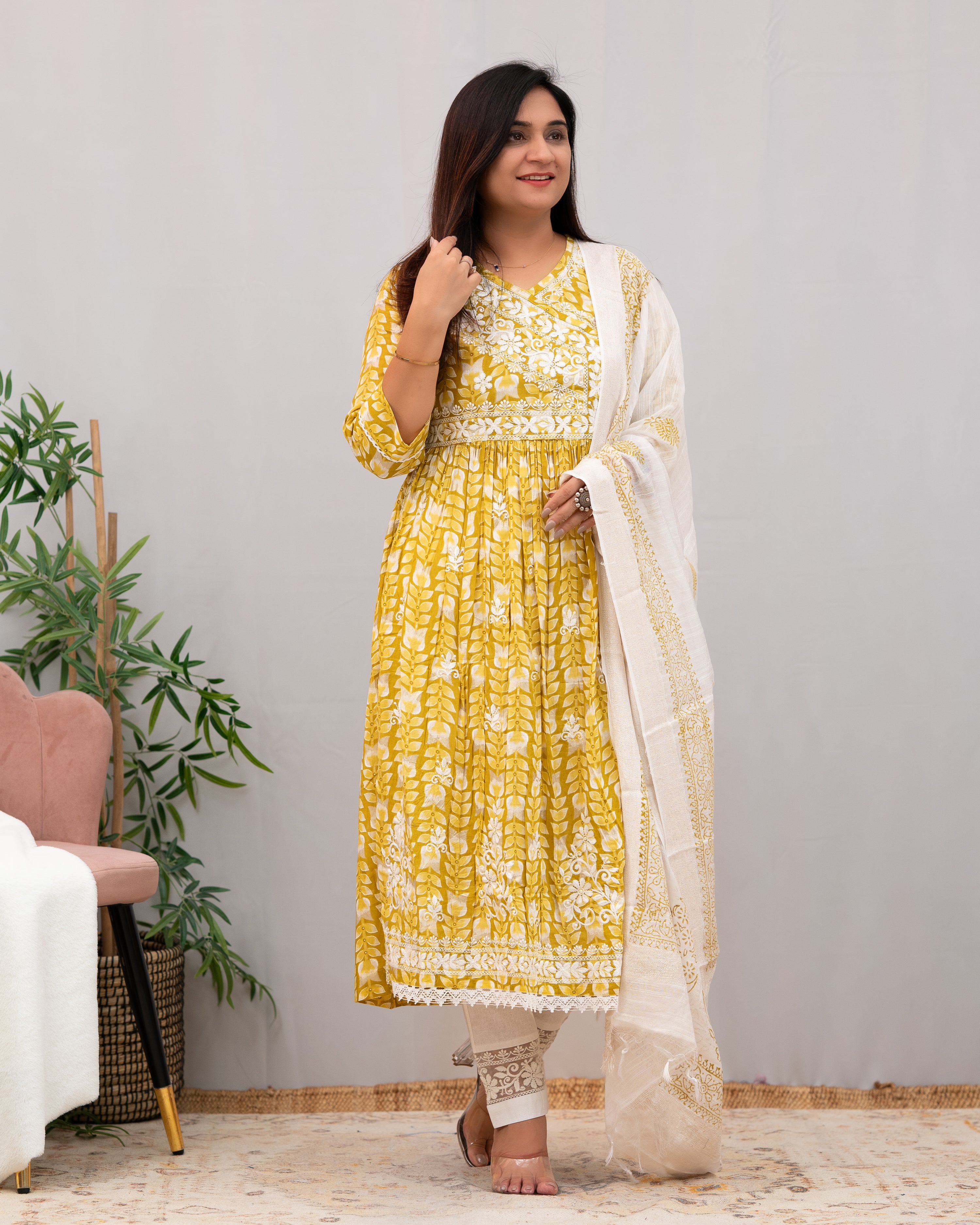 Nutan Cotton Chikankari Embroidered Nyra pant Set - The Jaipur Studio