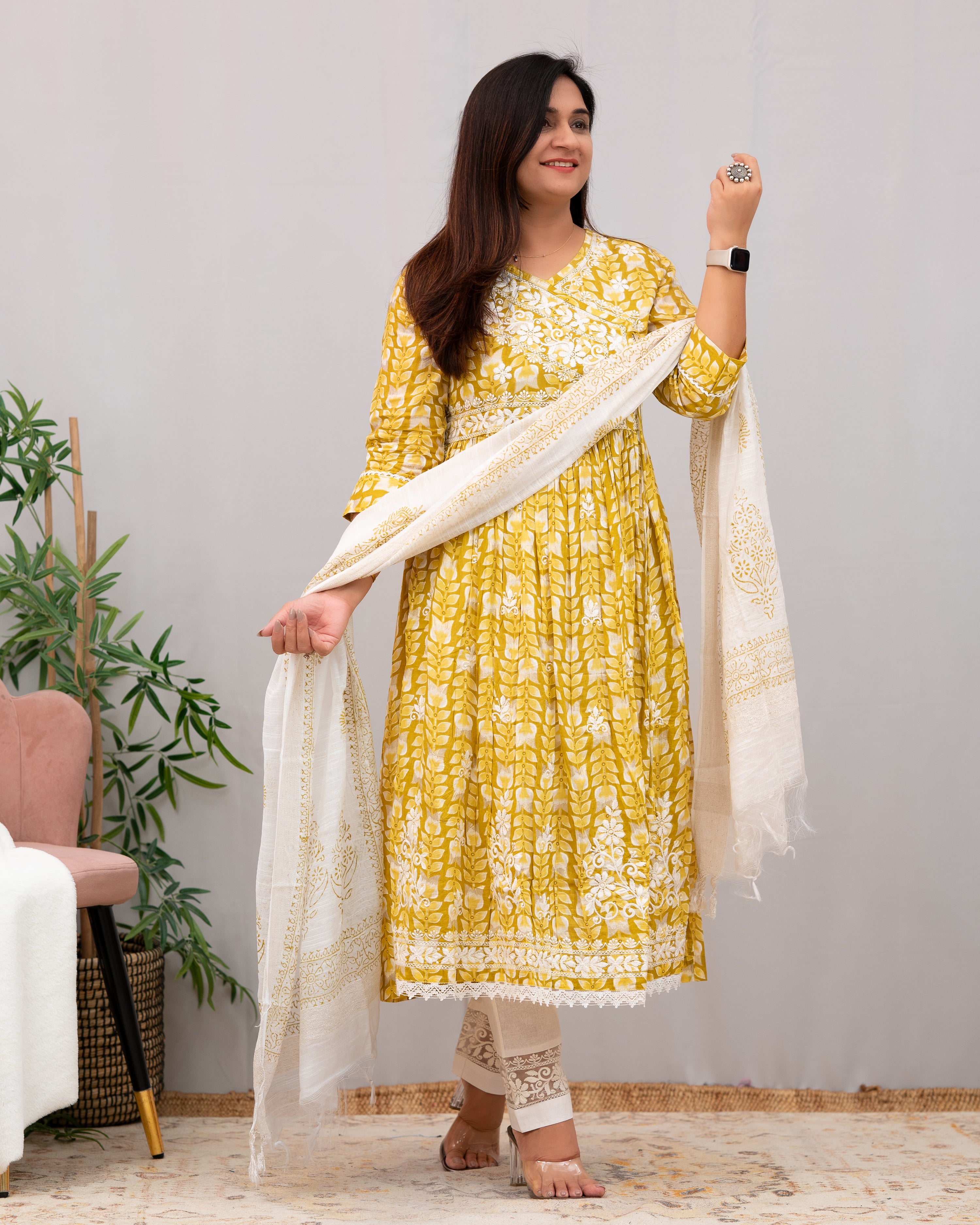 Nutan Cotton Chikankari Embroidered Nyra pant Set - The Jaipur Studio