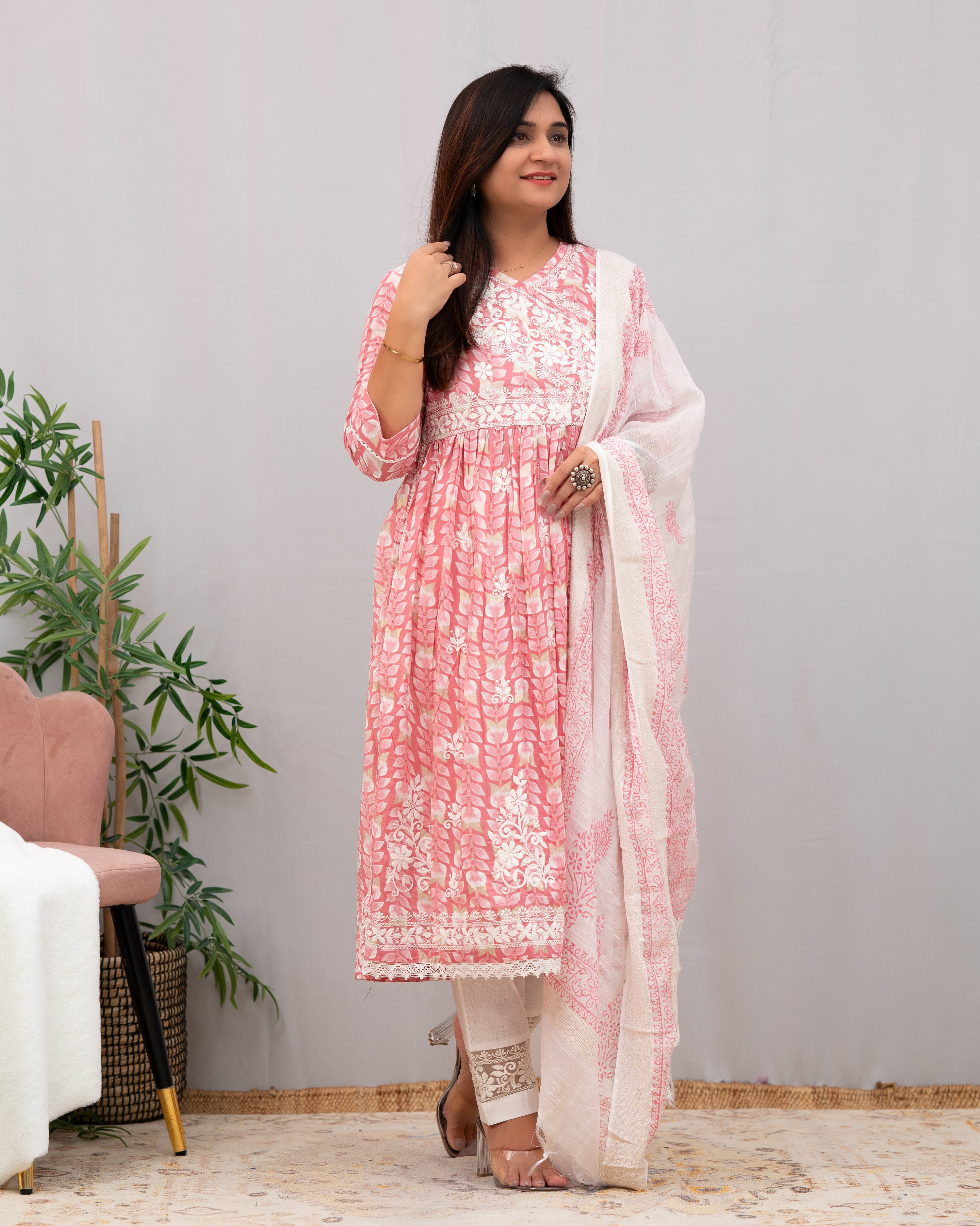 Nutan Cotton Chikankari Embroidered Nyra pant Set - The Jaipur Studio