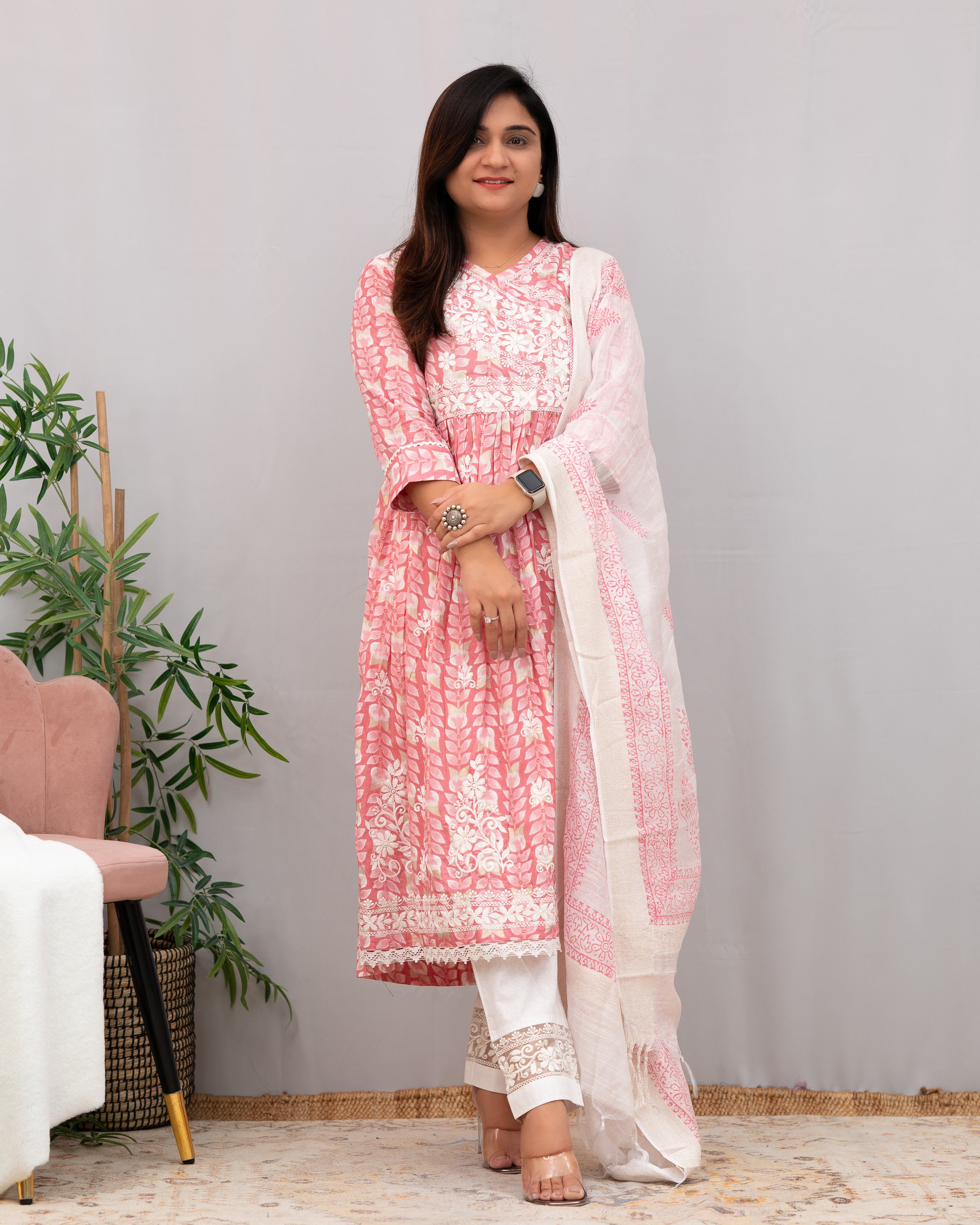 Nutan Cotton Chikankari Embroidered Nyra pant Set - The Jaipur Studio
