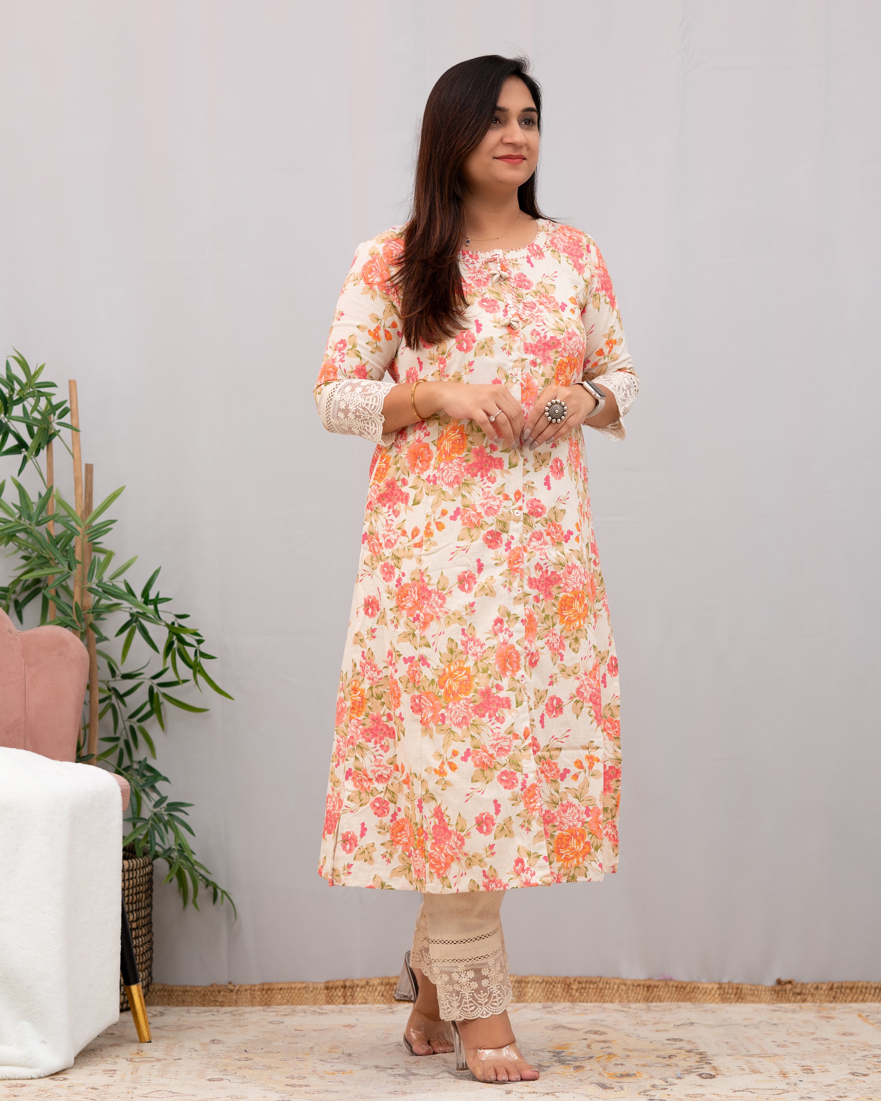 Fiza Floral Cotton A-line Pant Set - The Jaipur Studio