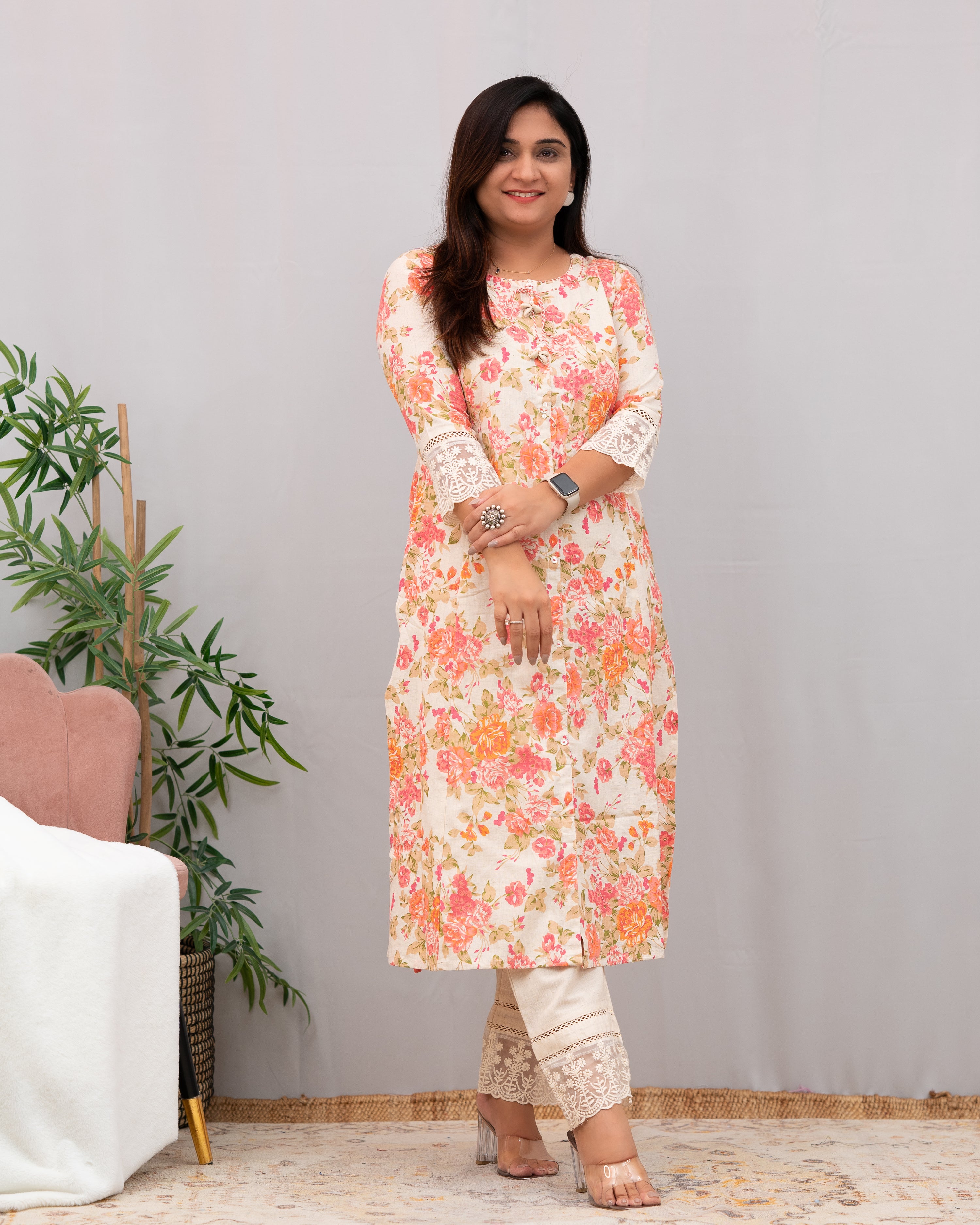 Fiza Floral Cotton A-line Pant Set - The Jaipur Studio