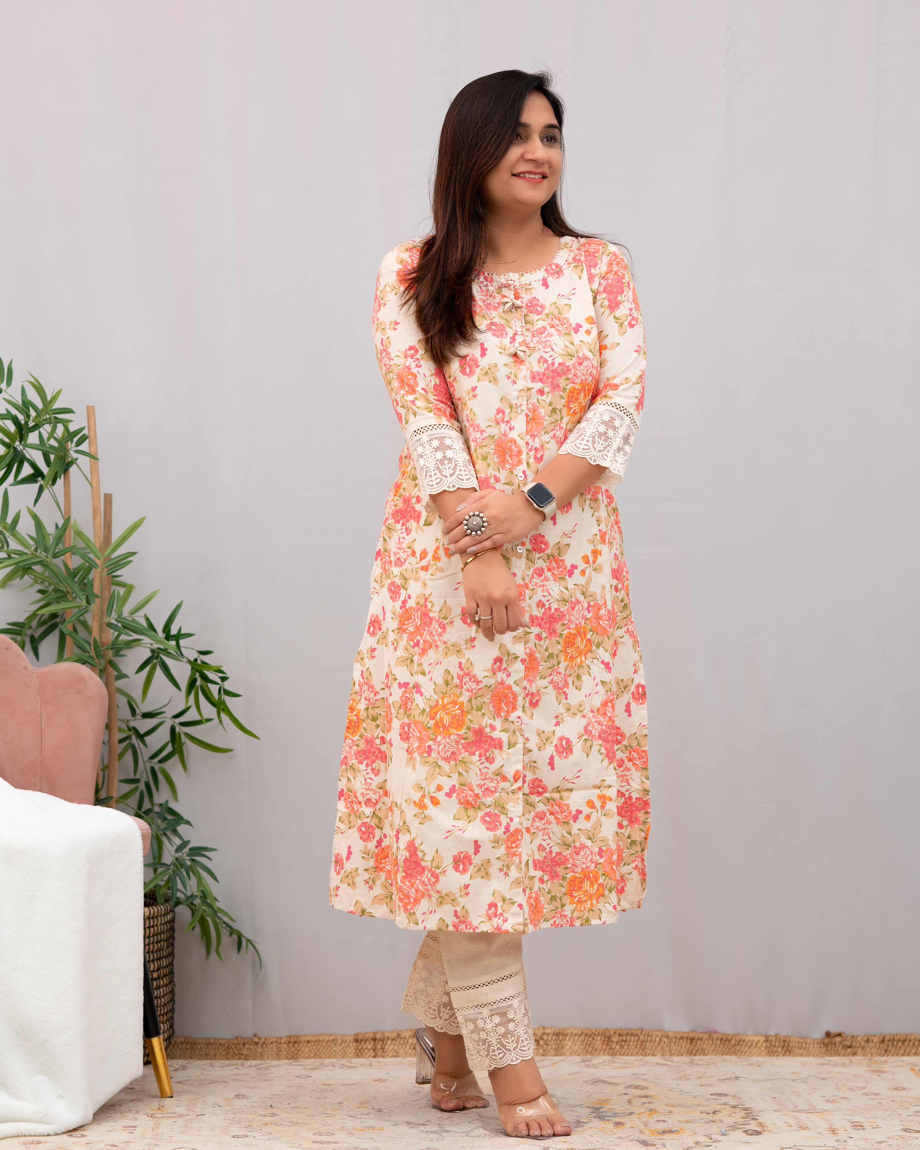 Fiza Floral Cotton A-line Pant Set - The Jaipur Studio