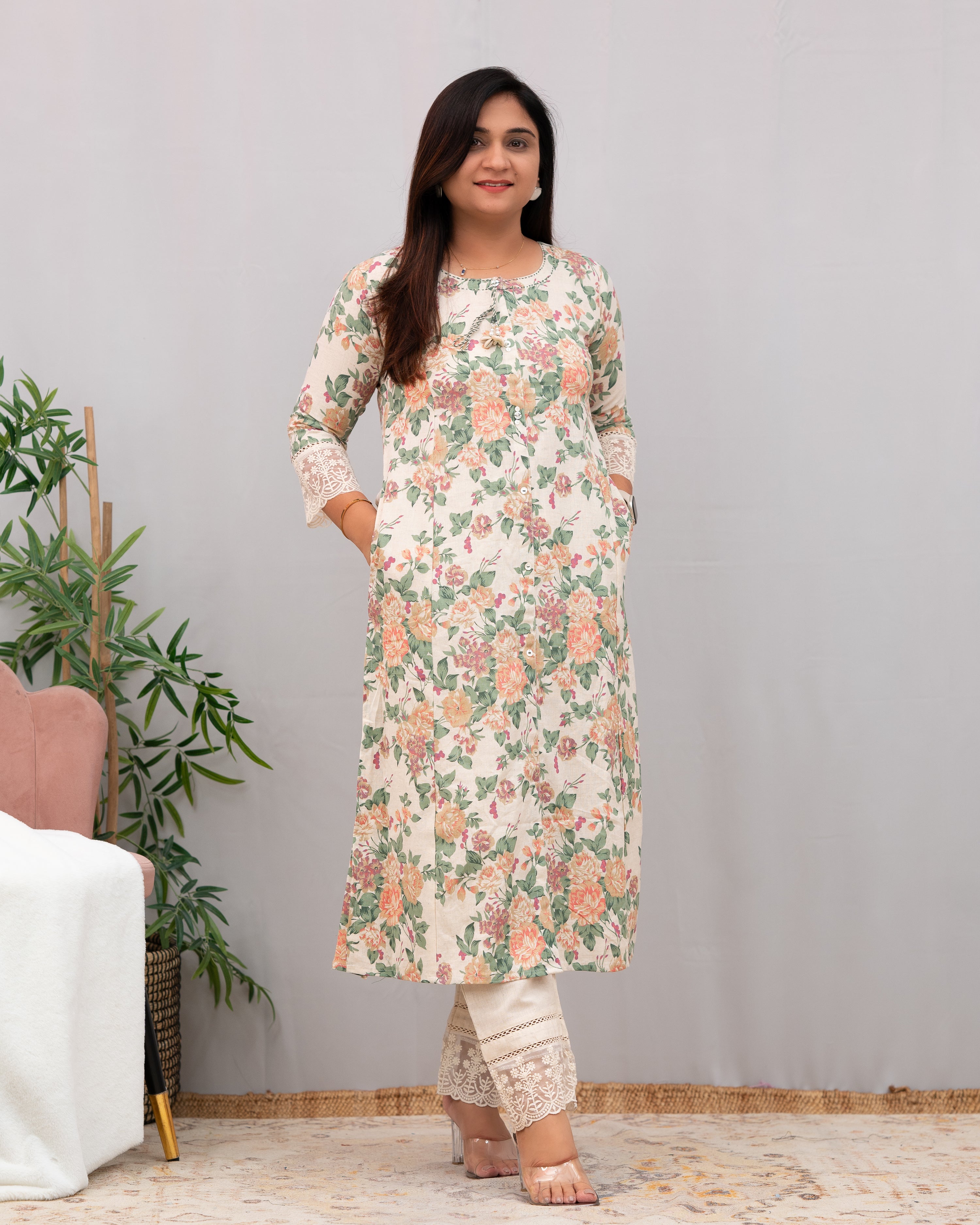Fiza Floral Cotton A-line Pant Set - The Jaipur Studio