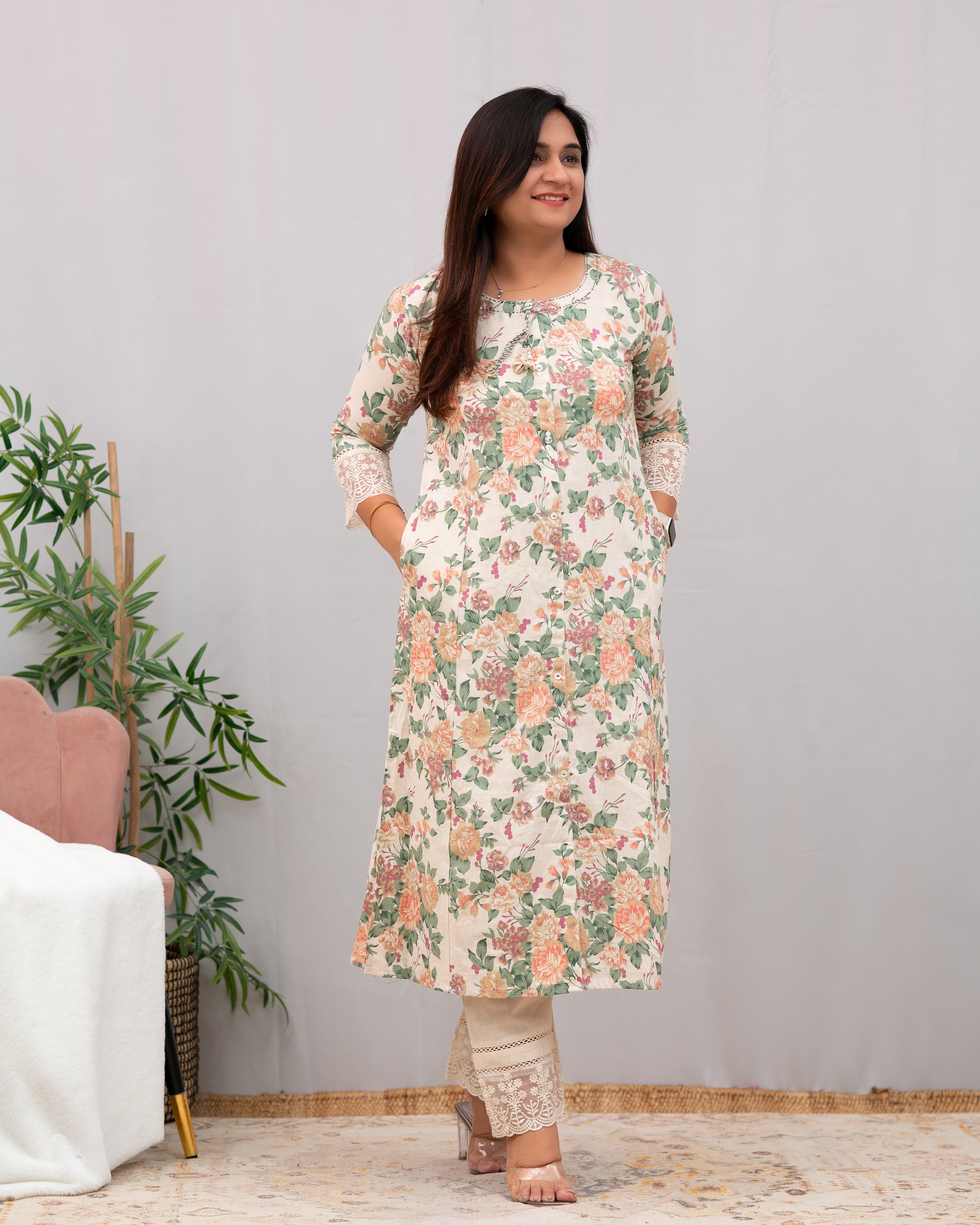 Fiza Floral Cotton A-line Pant Set - The Jaipur Studio