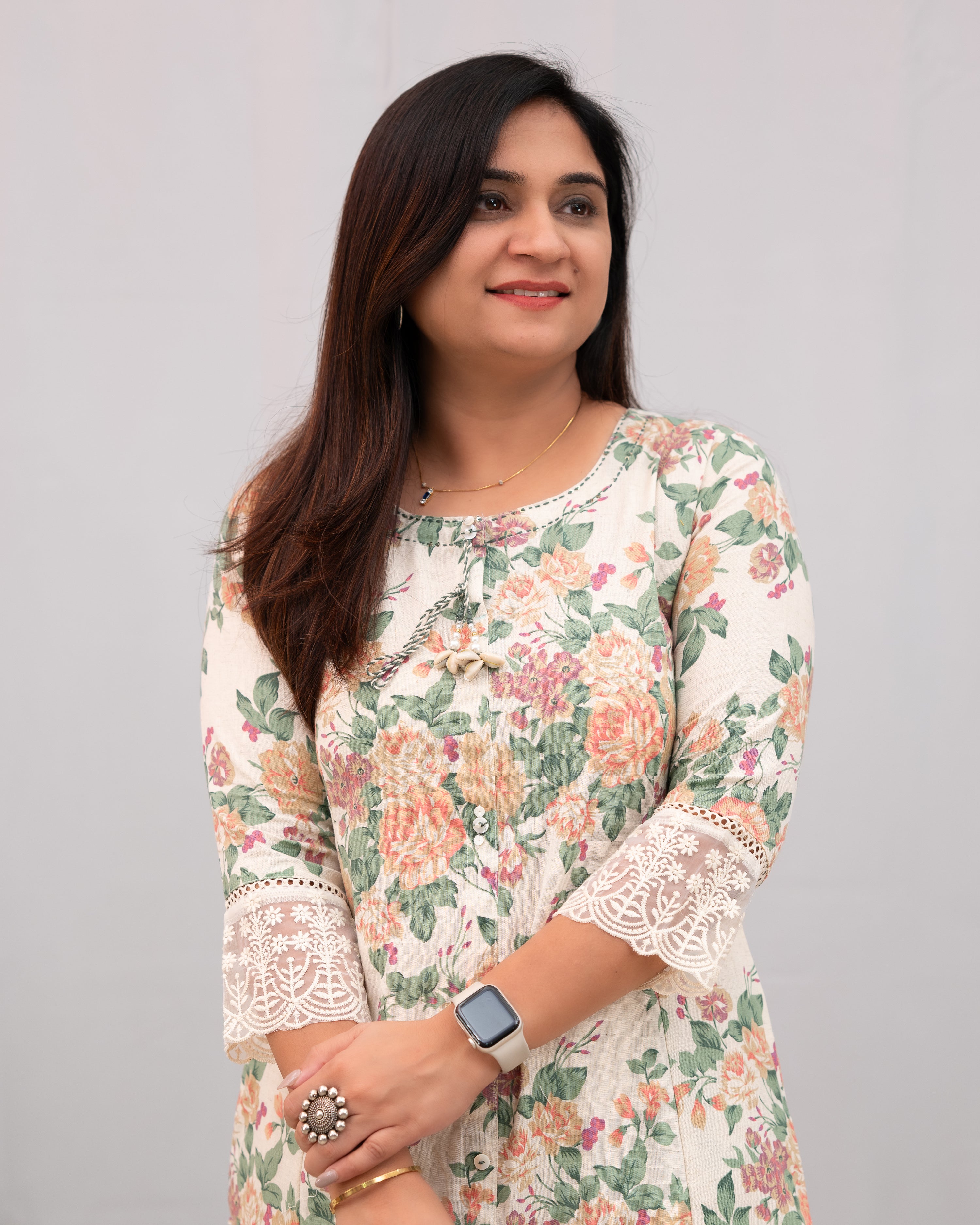 Fiza Floral Cotton A-line Pant Set - The Jaipur Studio