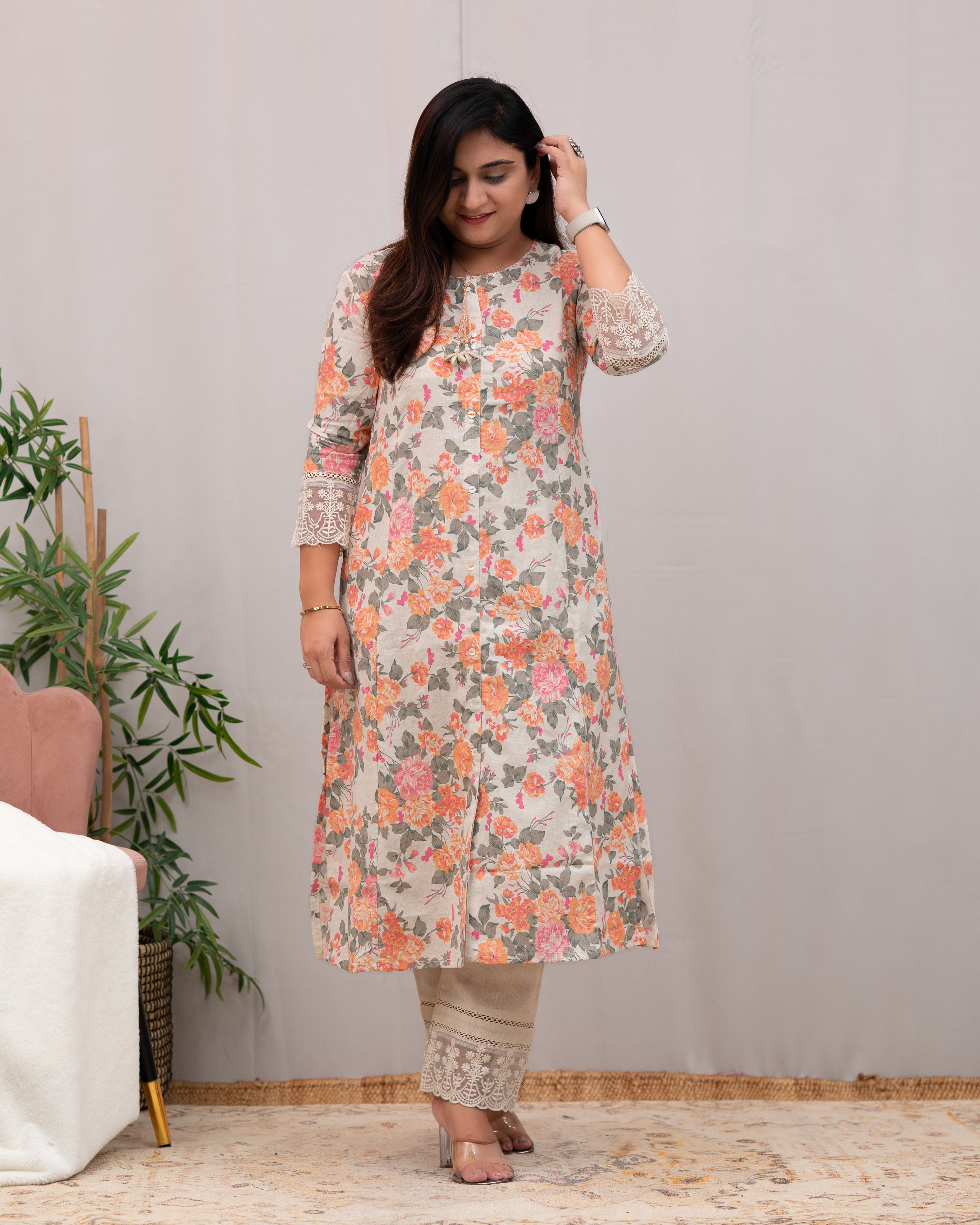 Fiza Floral Cotton A-line Pant Set - The Jaipur Studio