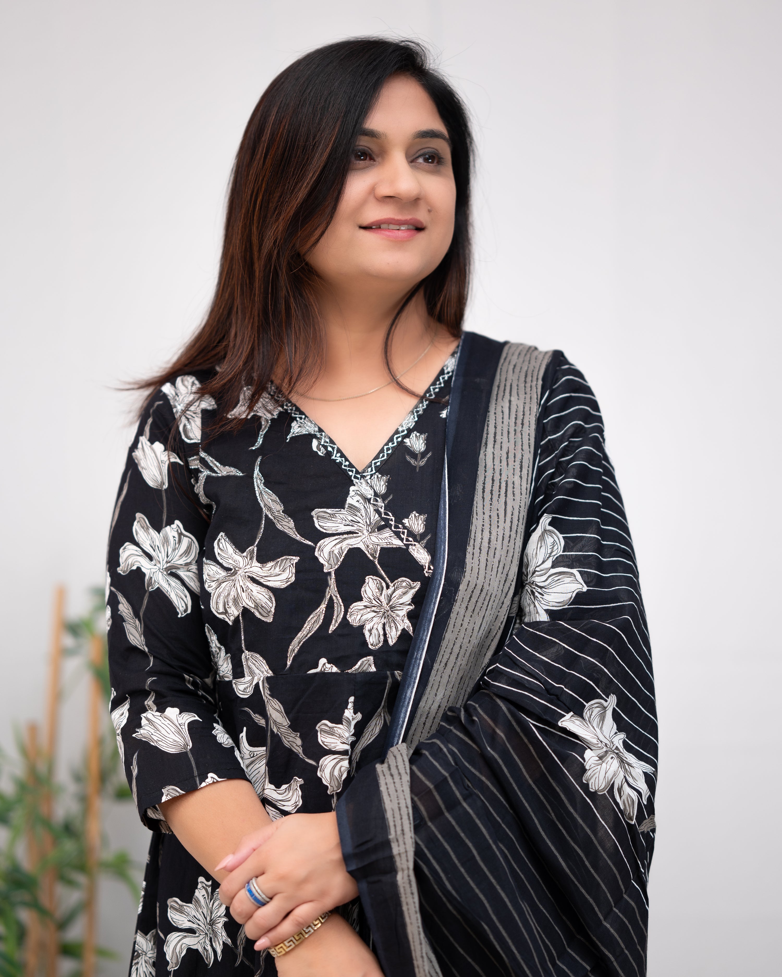 Annie Cotton Badla Embroidered Angrakha Anarkali Set - The Jaipur Studio