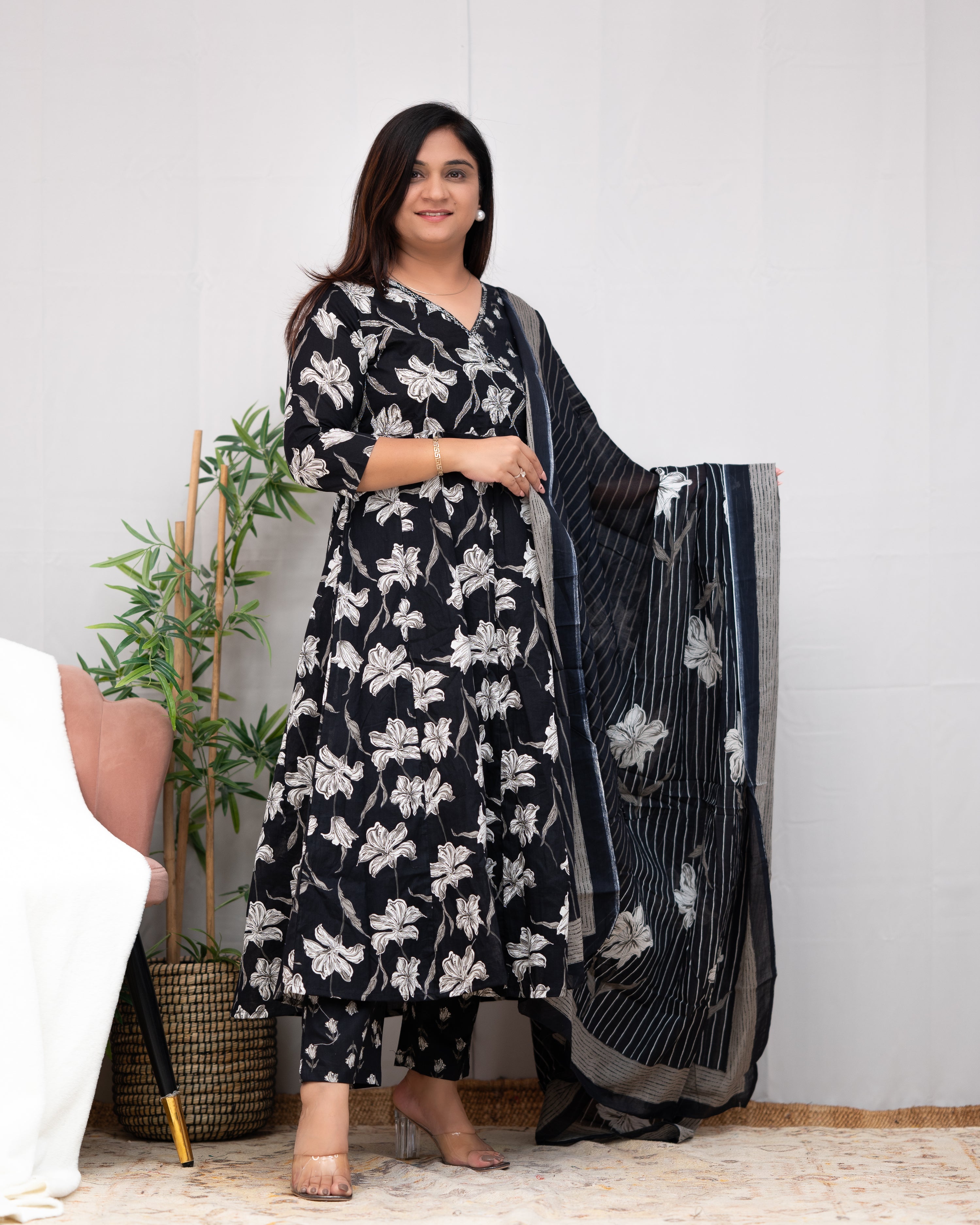 Annie Cotton Badla Embroidered Angrakha Anarkali Set - The Jaipur Studio